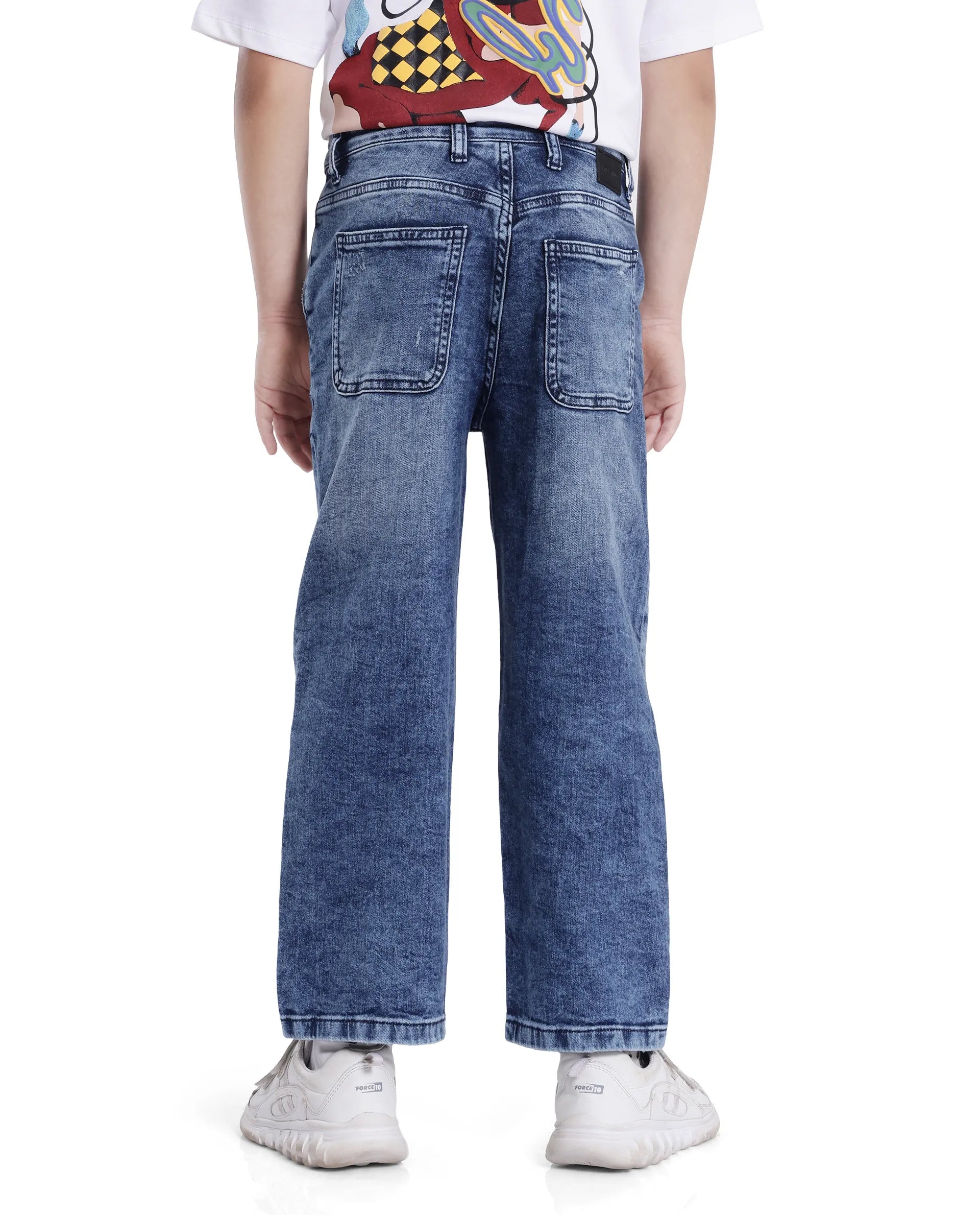 Rare Ones Kids Stran Dark Navy Cotton Zipper Closure Solid Loose Fit Jeans