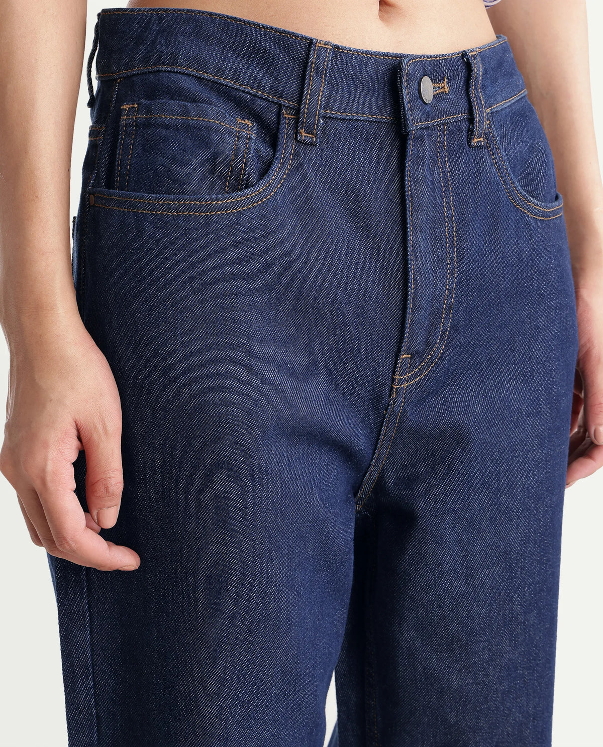 Rareism Women's Strank-1 Dark Blue Cotton Blend Shank And Zipper Ankle Straight Plain Jeans