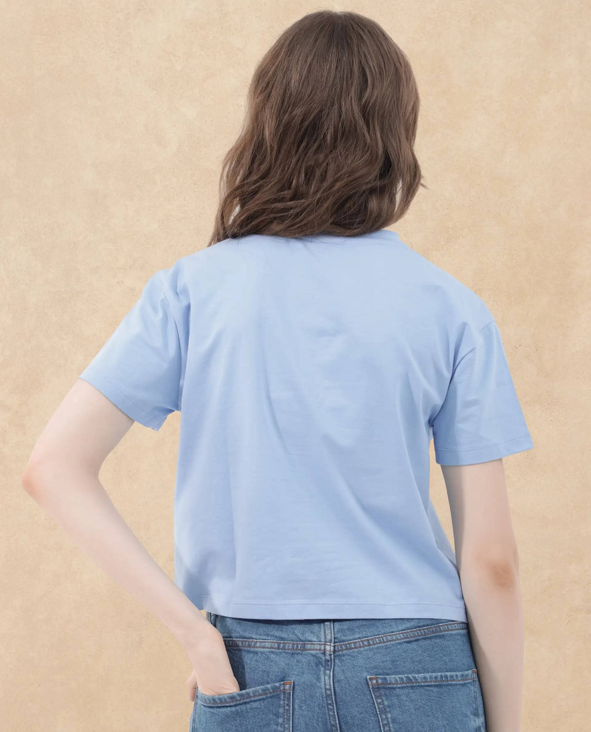 Rareism Women Strankle Blue Cotton Elastane Fabric Crew Neck Knit Solid T-Shirt