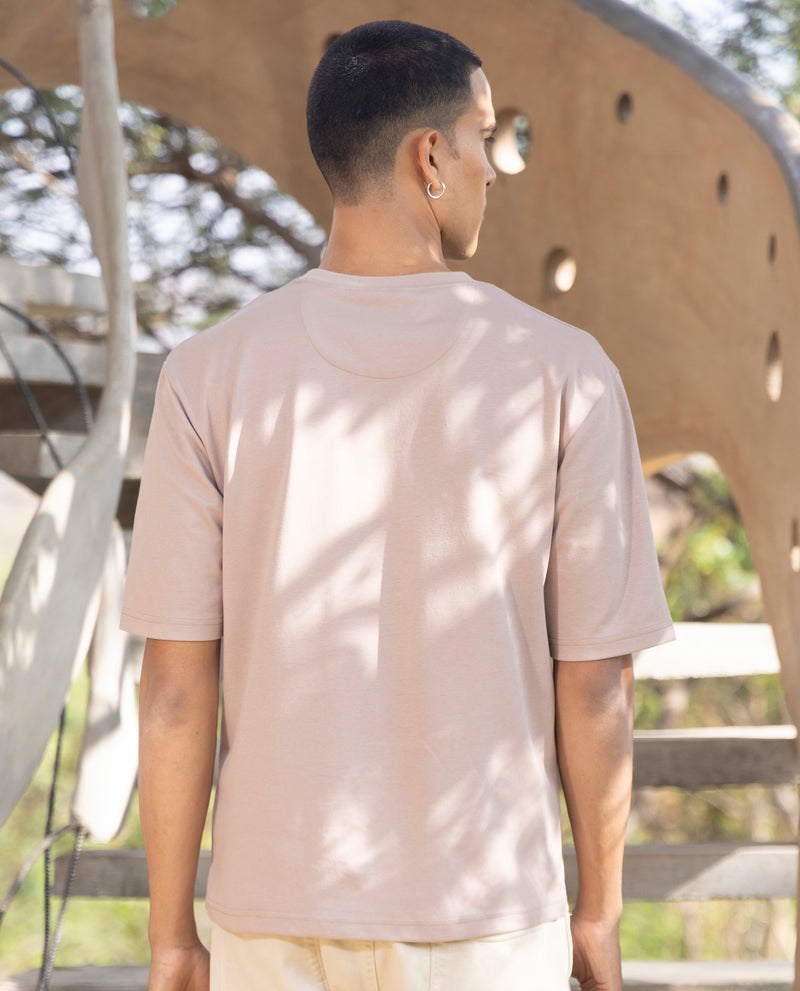 Rare Rabbit Men's Qlo Dusky Pink Short Sleeve Solid T-Shirt