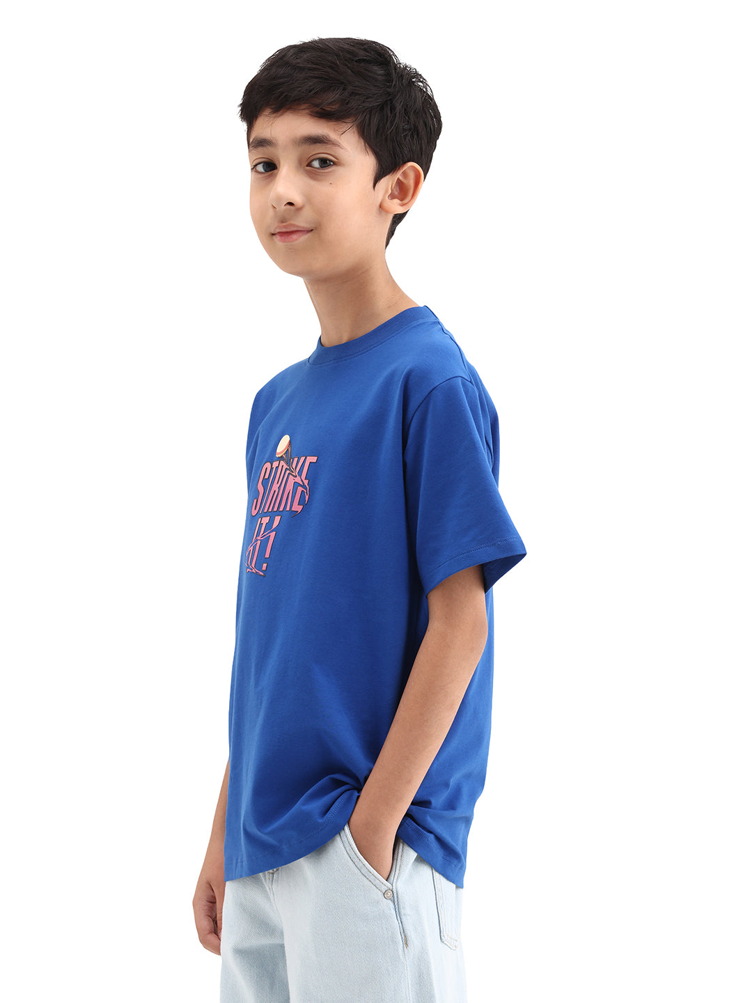 Rare Ones Kids Strike Blue Cotton Blend Fabric Pull On Closure Regular Fit Graphic Print T-Shirt