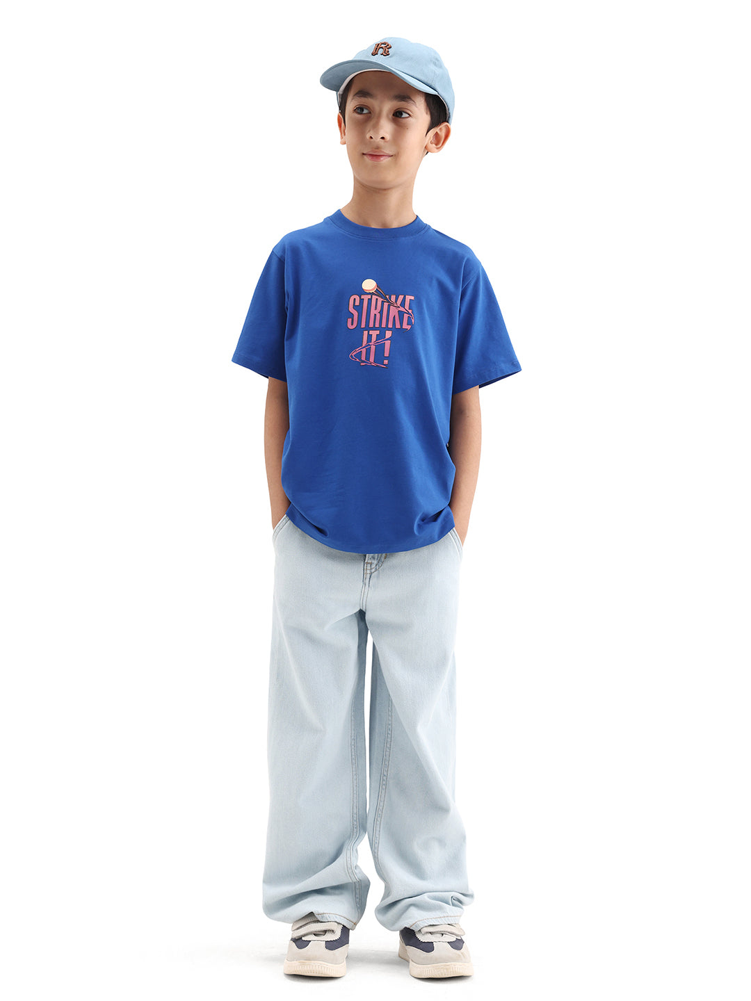 Rare Ones Kids Strike Blue Cotton Blend Fabric Pull On Closure Regular Fit Graphic Print T-Shirt