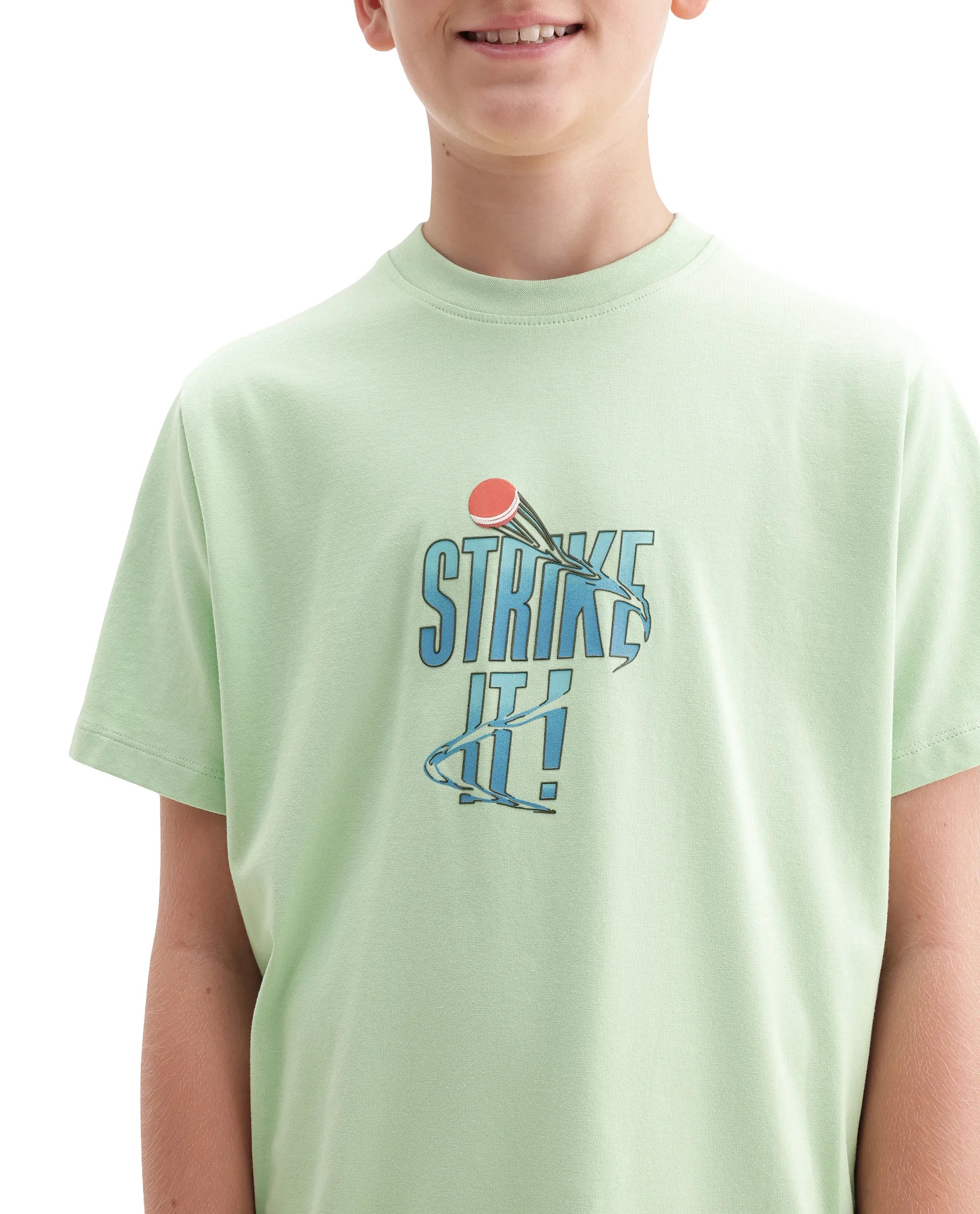 Rare Ones Kids Strike Light Green Cotton Blend Fabric Pull On Closure Regular Fit Graphic Print T-Shirt