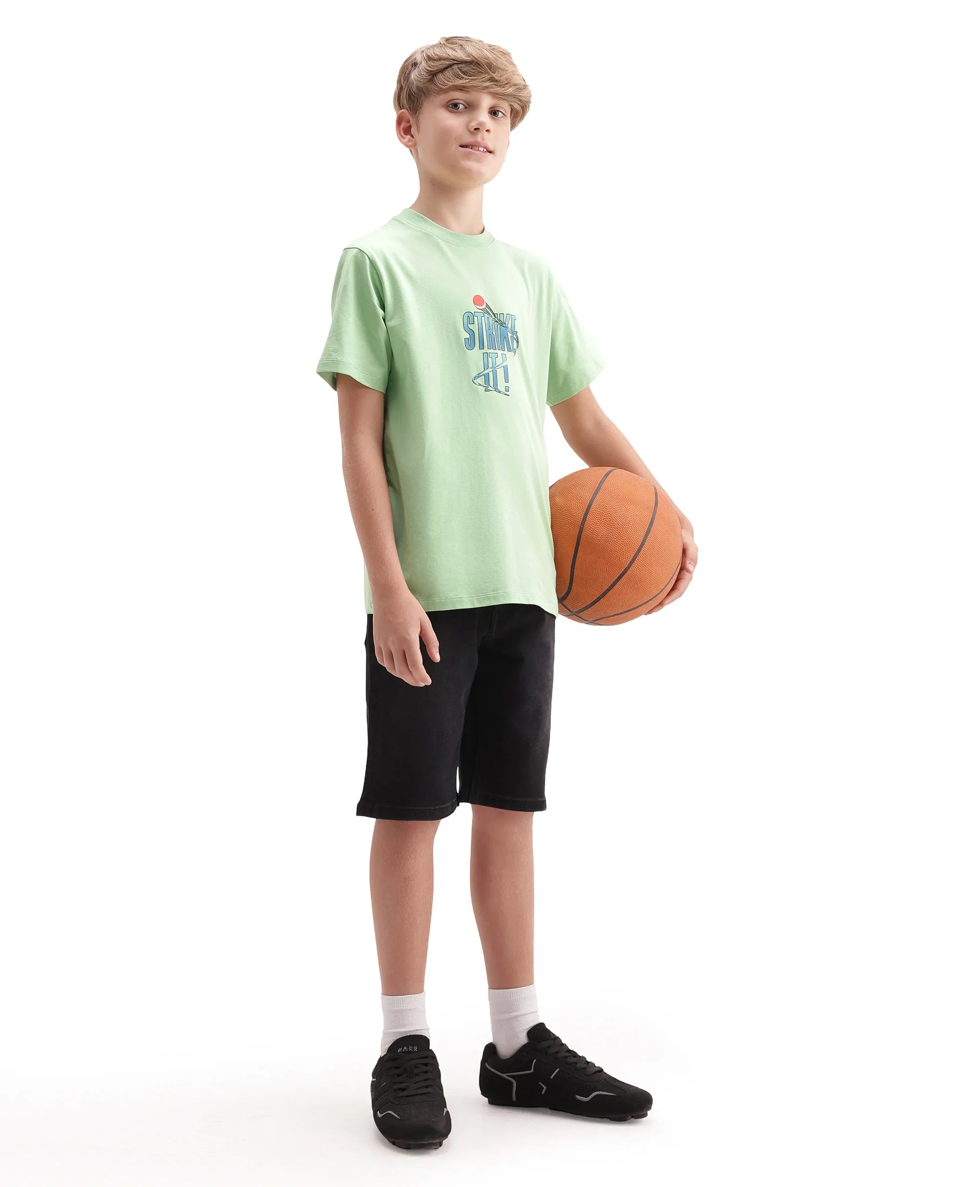 Rare Ones Kids Strike Light Green Cotton Blend Fabric Pull On Closure Regular Fit Graphic Print T-Shirt