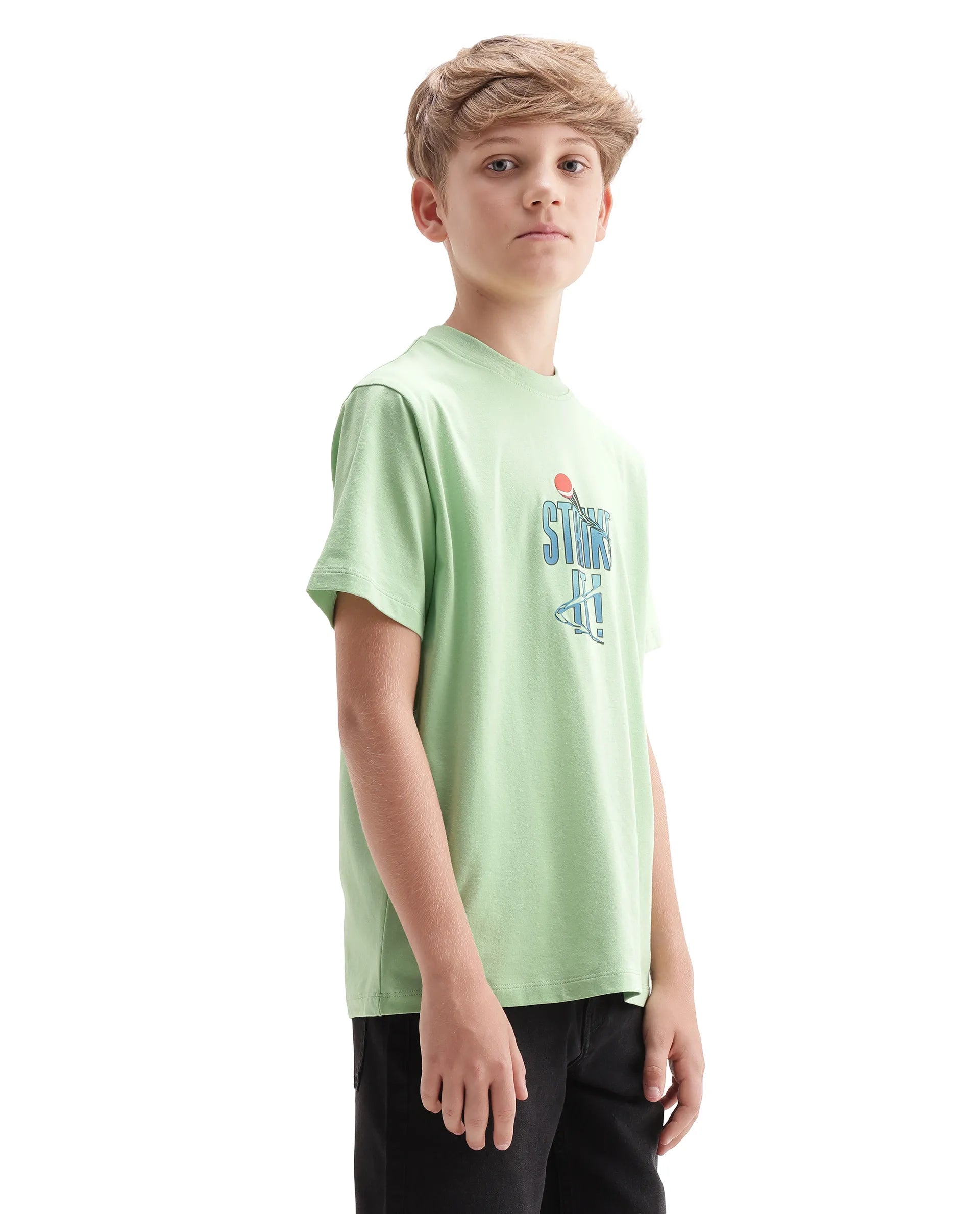 Rare Ones Kids Strike Light Green Cotton Blend Fabric Pull On Closure Regular Fit Graphic Print T-Shirt