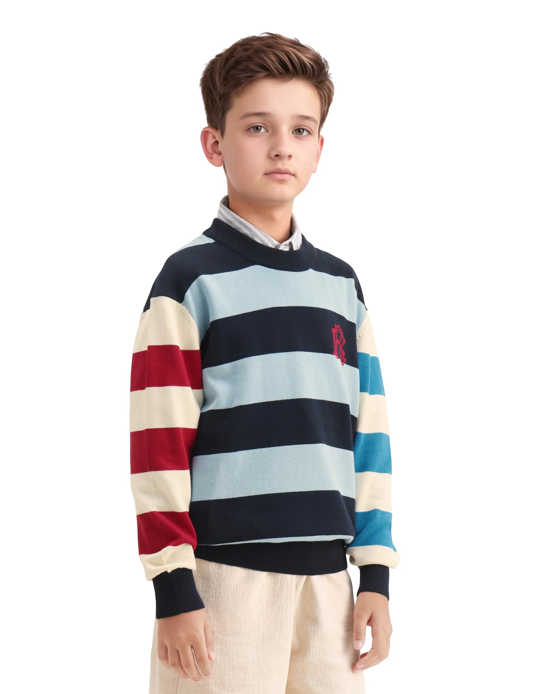 Rare Ones Kids Stripe Navy Cotton Striped Relaxed Fit Sweater