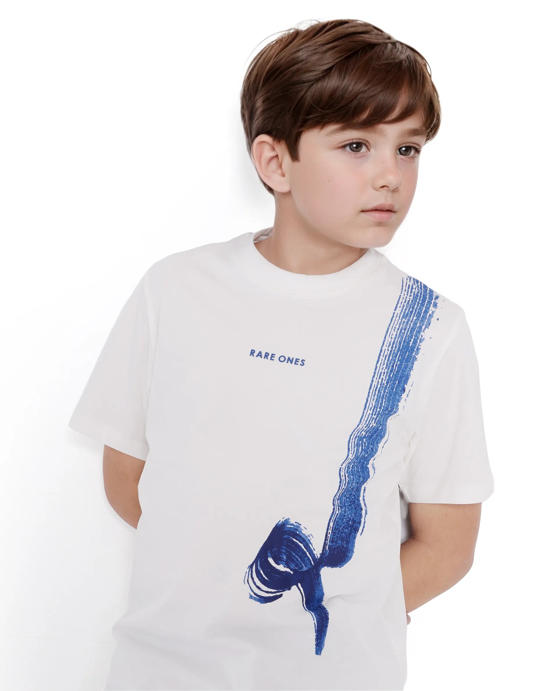 Rare Ones Kids Strok White Cotton Blend Short Sleeve Crew Neck Print T-Shirt