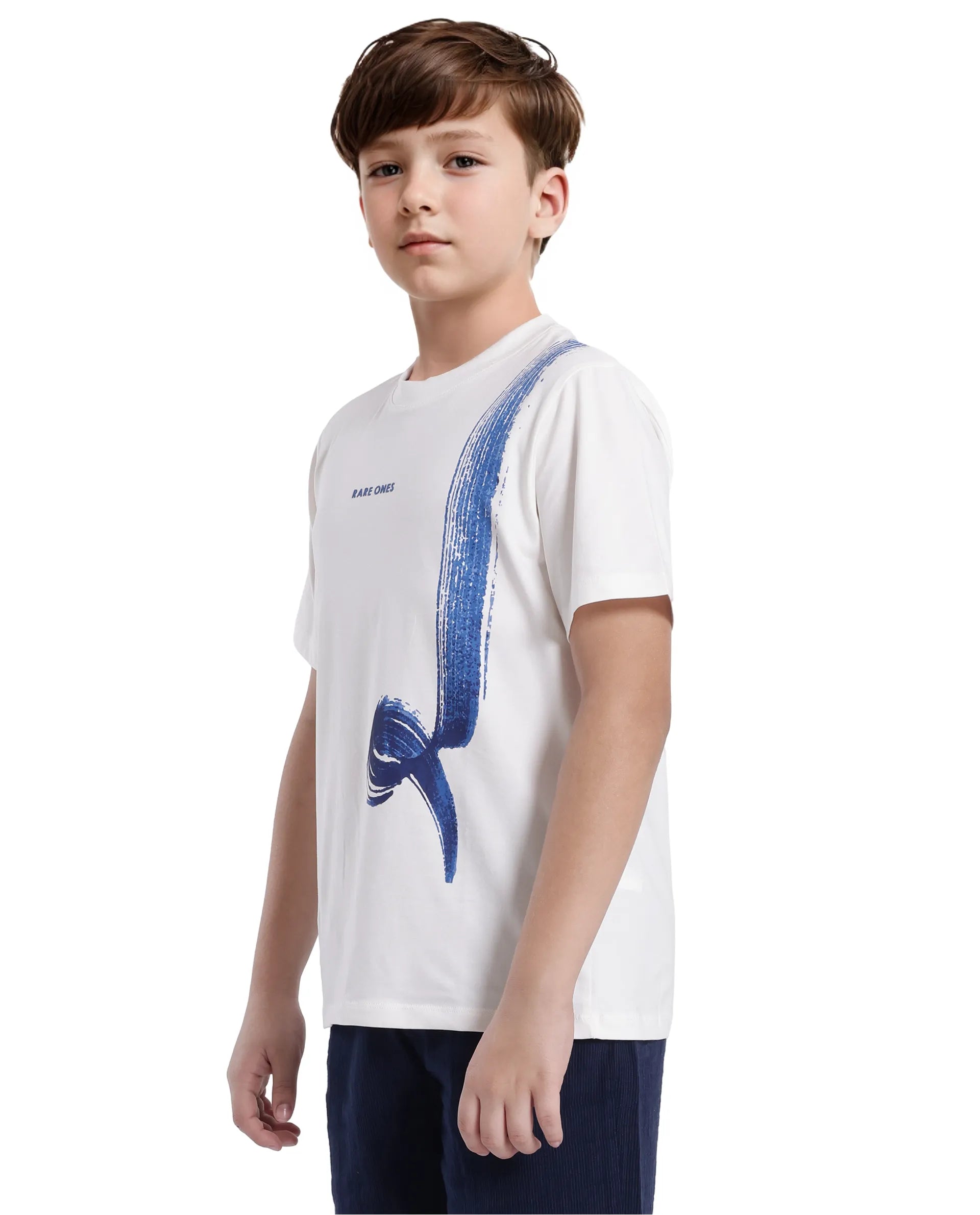 Rare Ones Kids Strok White Cotton Blend Short Sleeve Crew Neck Print T-Shirt