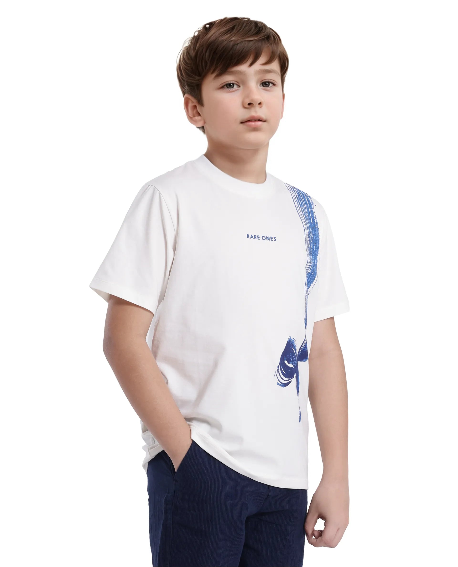 Rare Ones Kids Strok White Cotton Blend Short Sleeve Crew Neck Print T-Shirt