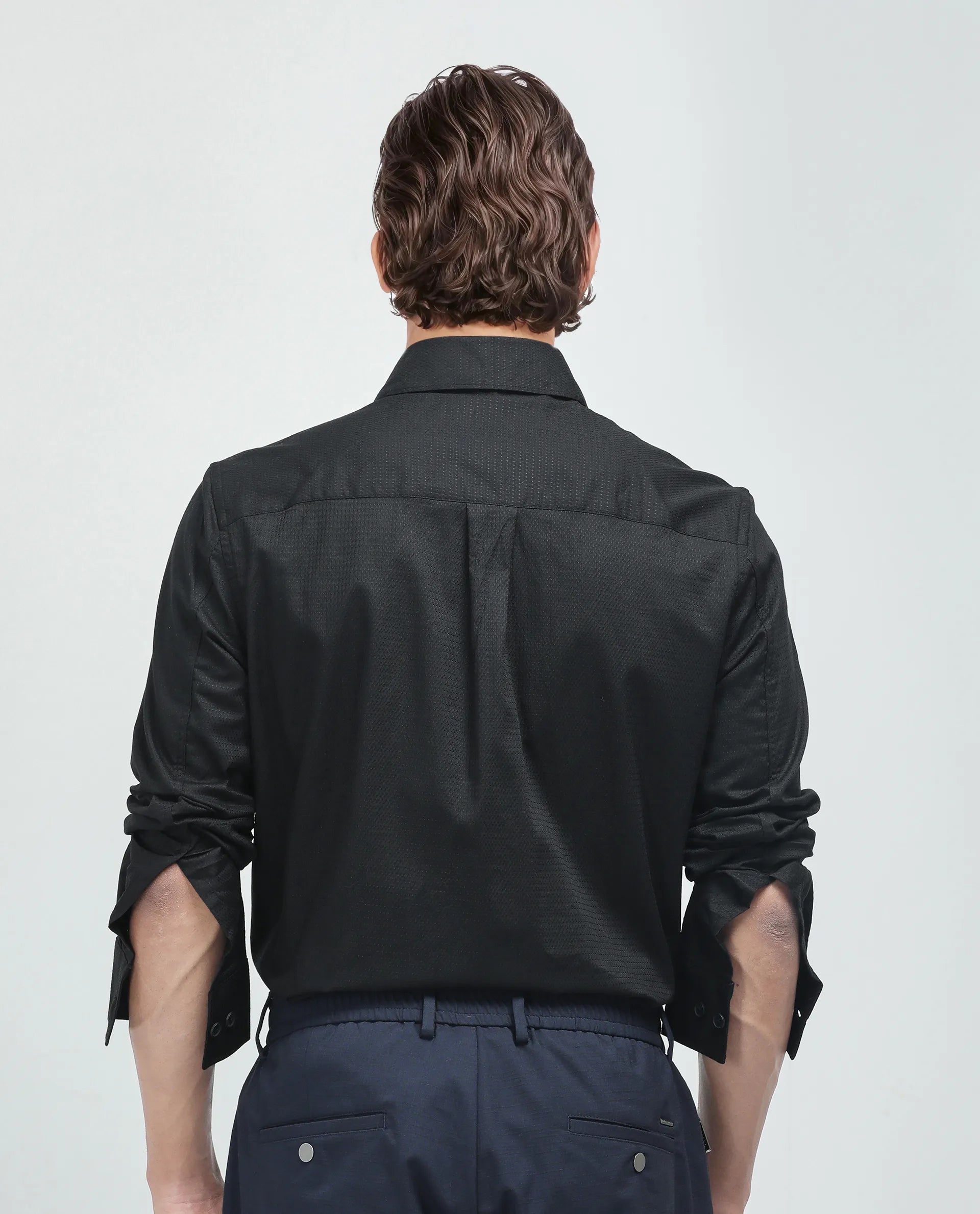 Rare Rabbit Men's Stum Ls Black Cotton Plain Regular Fit Full Sleeve Collared Shirt