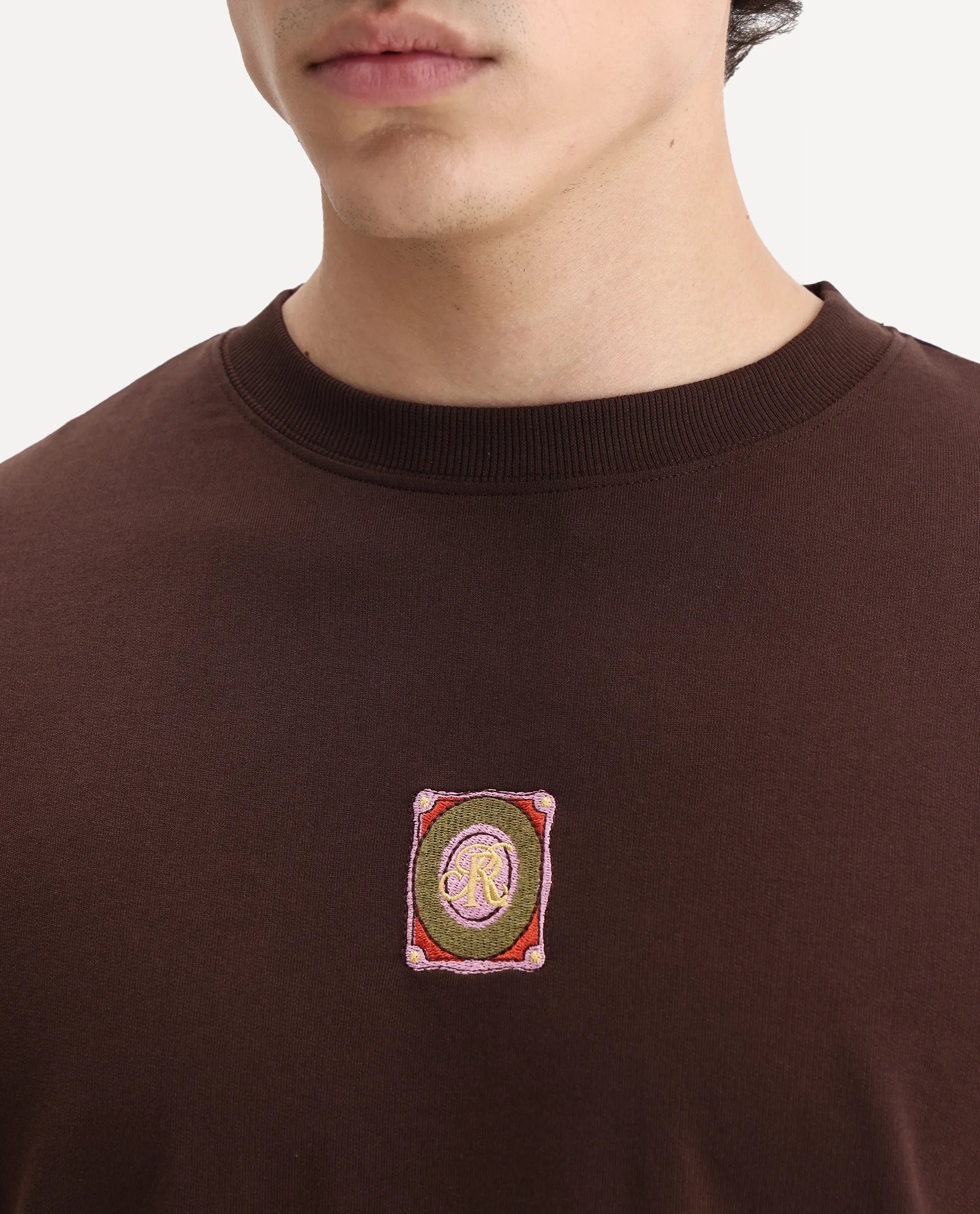 Rare Rabbit Men's Sues Brown Cotton Graphic Print Oversized Fit Half Sleeve Crew Neck T-Shirt
