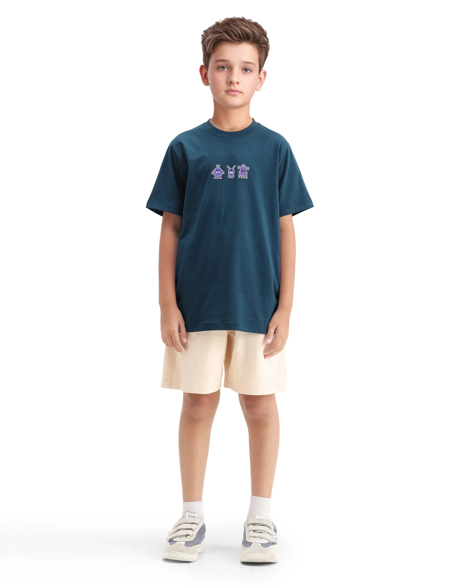Rare Ones Kids Sung Teal Cotton Graphic Print Regular Fit T-Shirt