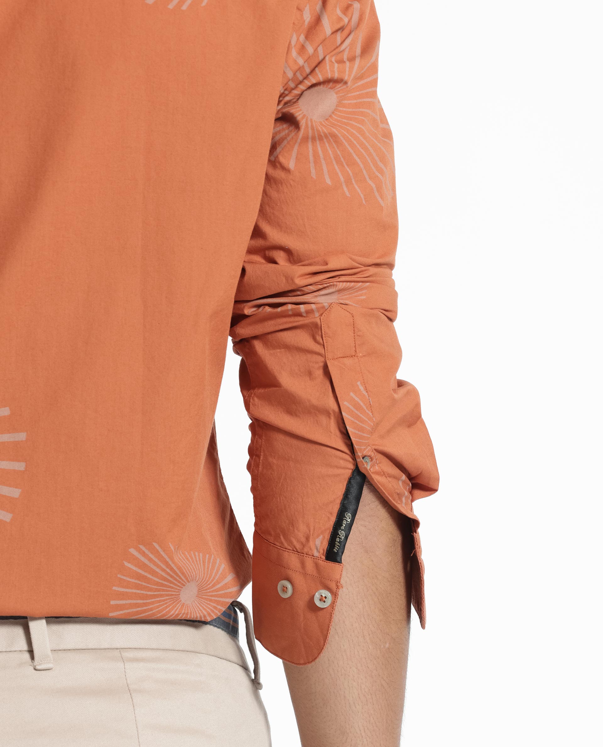 Rare Rabbit Men's Sunn Orange Poplin Fabric Floral Print Full Sleeves Shirt