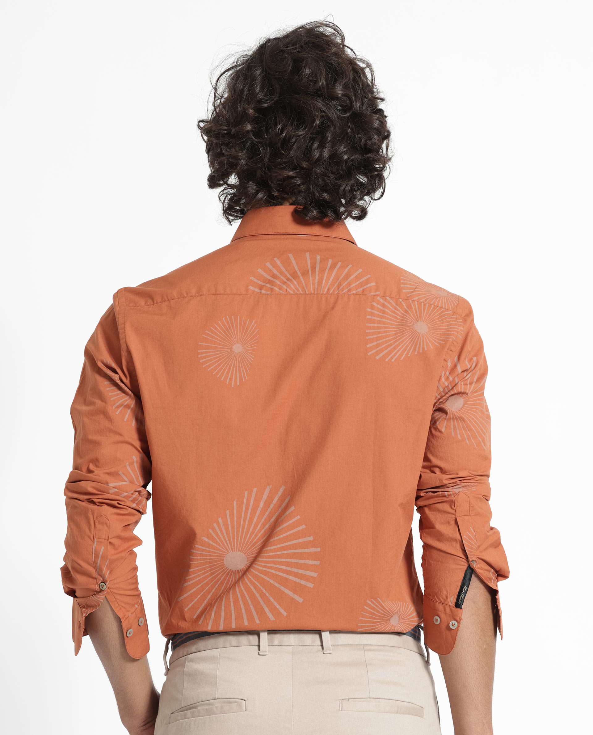 Rare Rabbit Men's Sunn Orange Poplin Fabric Floral Print Full Sleeves Shirt