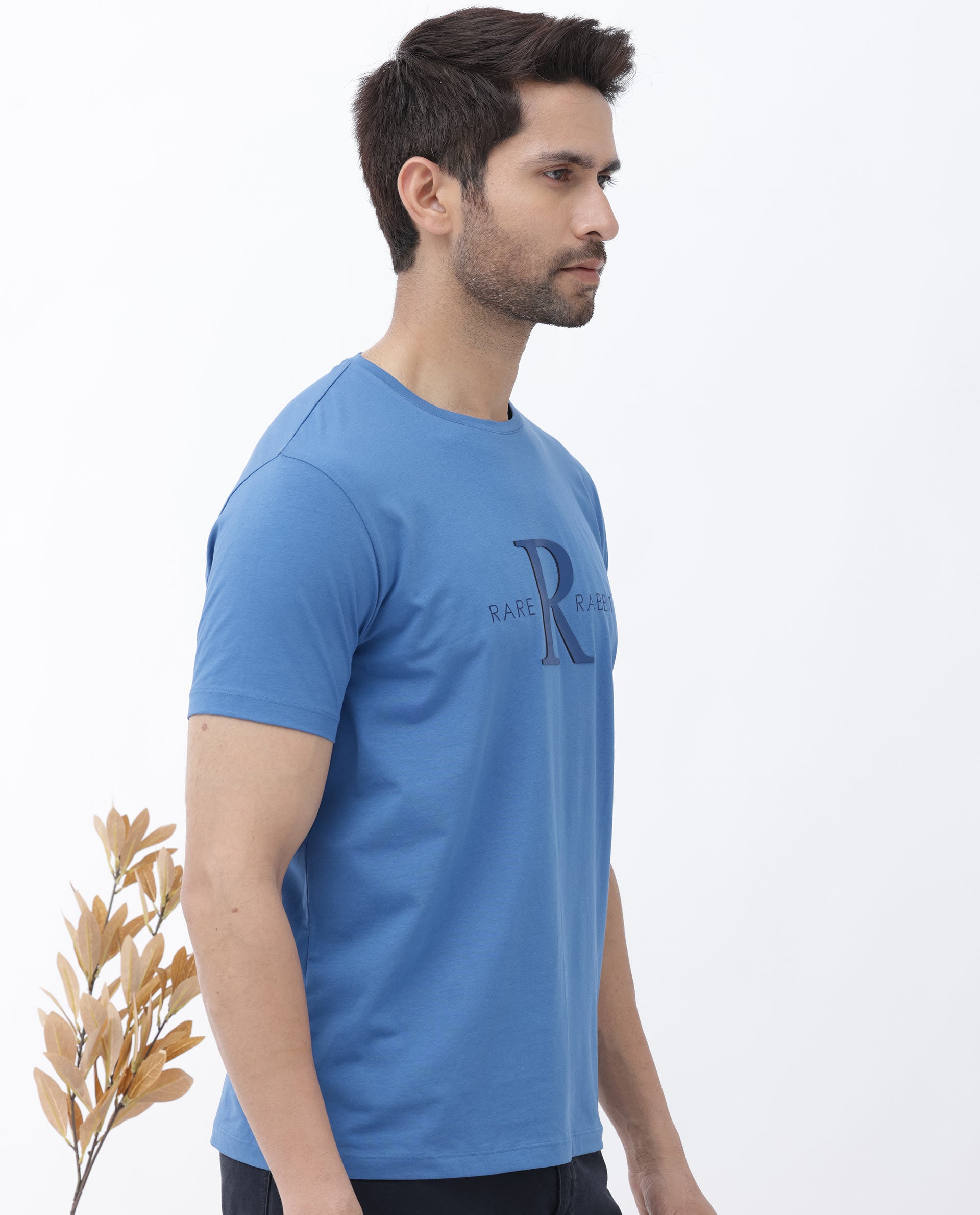 Rare Rabbit Mens Sorin Turq Cotton Lycra Fabric Short Sleeve Regular Fit Graphic Print T-Shirt