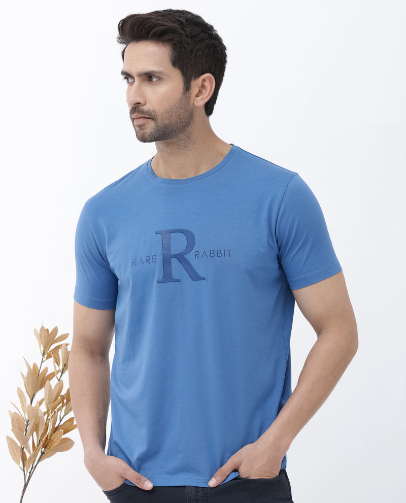 Rare Rabbit Mens Sorin Turq Cotton Lycra Fabric Short Sleeve Regular Fit Graphic Print T-Shirt