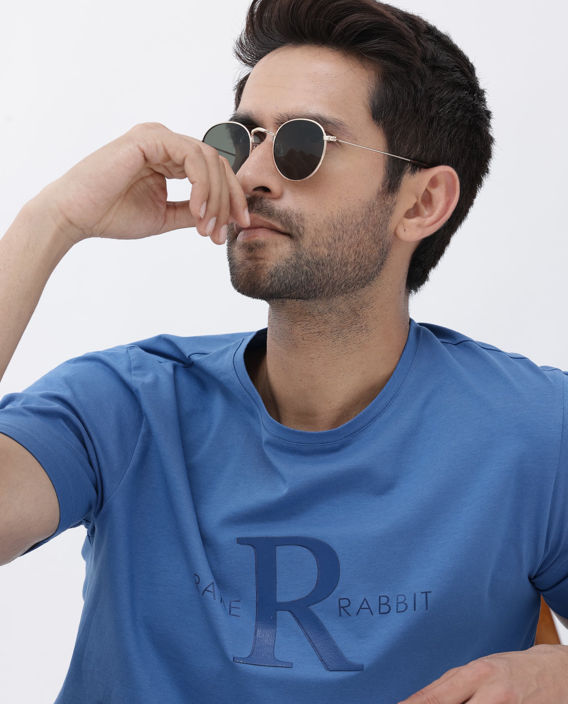 Rare Rabbit Mens Sorin Turq Cotton Lycra Fabric Short Sleeve Regular Fit Graphic Print T-Shirt