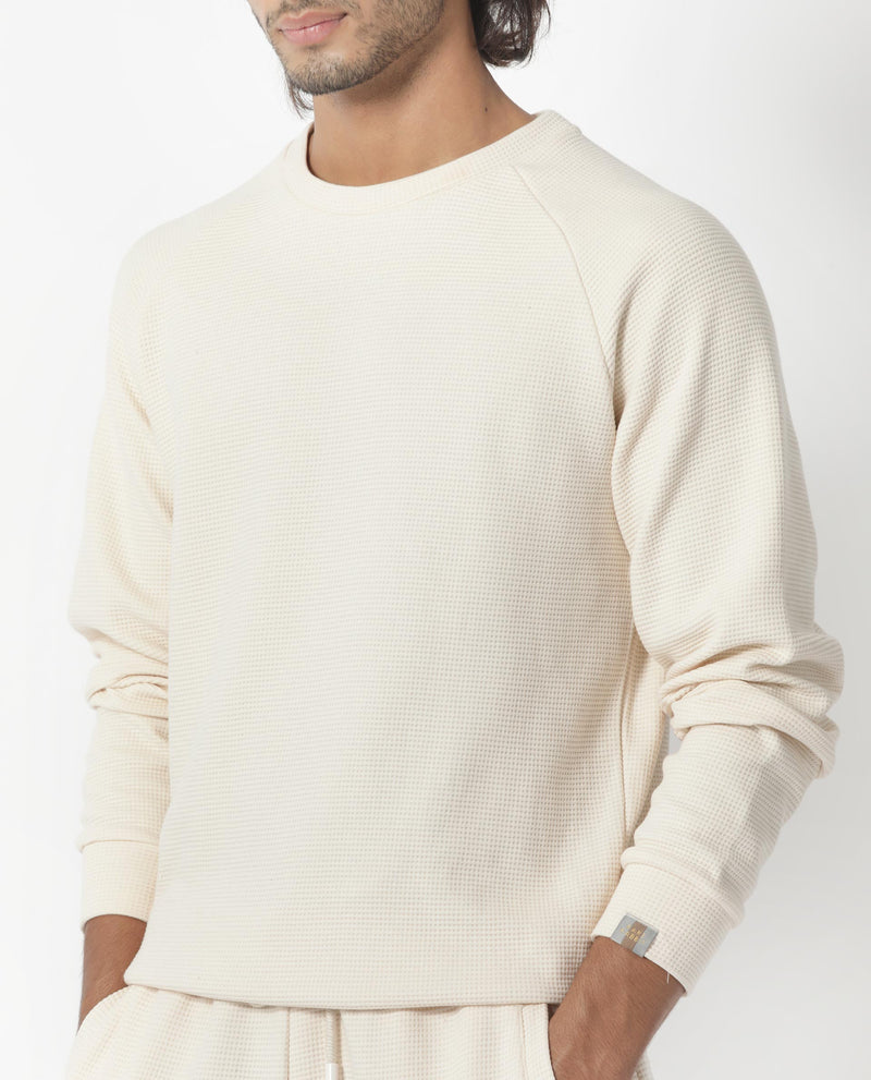 Rare Rabbit Mens Sven Light Beige Sweatshirt Cotton Polyester Fabric Round Neck Knitted Full Sleeves Comfortable Fit