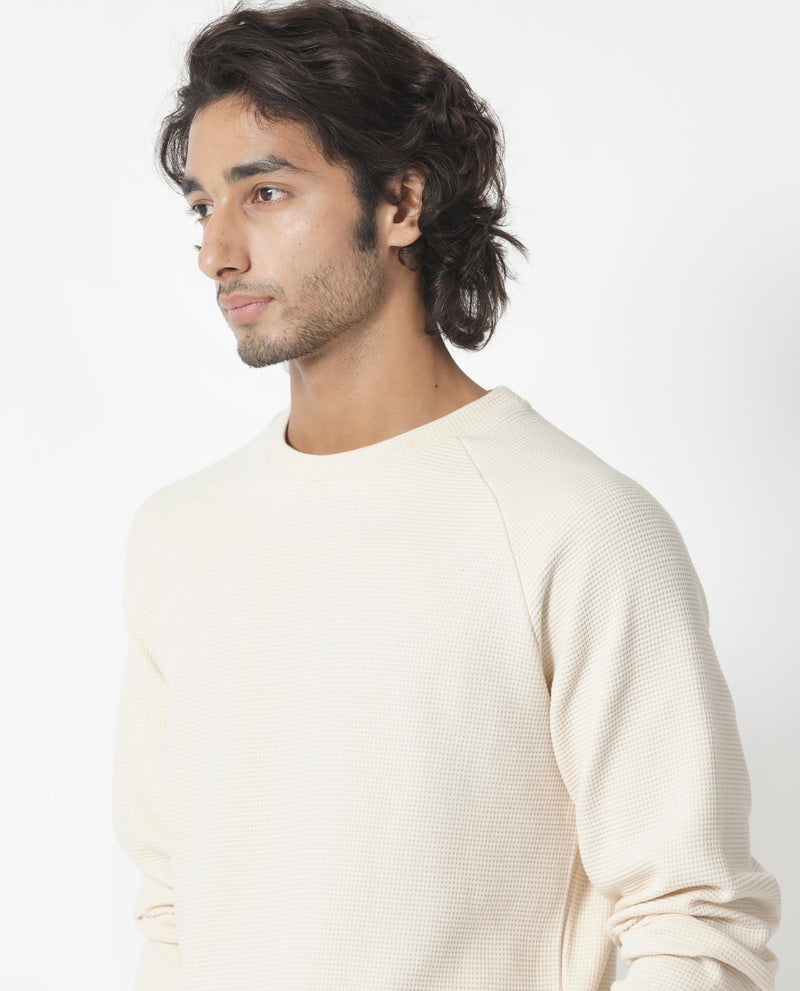 Rare Rabbit Mens Sven Light Beige Sweatshirt Cotton Polyester Fabric Round Neck Knitted Full Sleeves Comfortable Fit