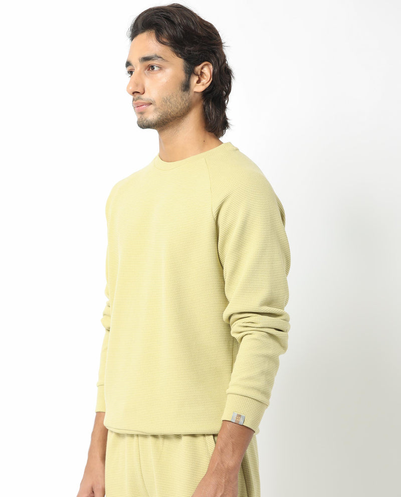 RARE RABBIT MENS SVEN PASTEL GREEN SWEATSHIRT COTTON POLYESTER FABRIC ROUND NECK KNITTED FULL SLEEVES COMFORTABLE FIT