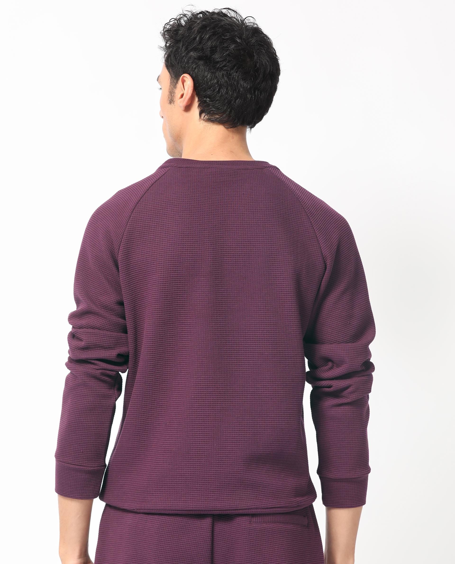 Rare Rabbit Mens Sven Purple Sweatshirt Cotton Polyester Fabric Round Neck Knitted Full Sleeves Comfortable Fit