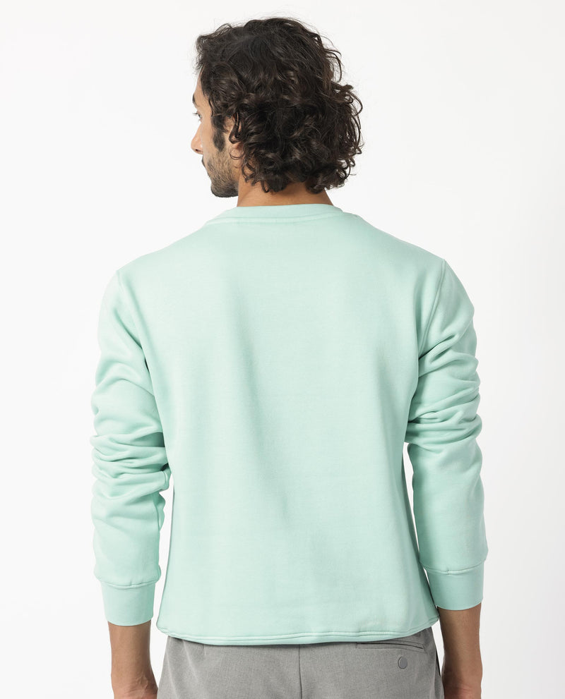 RARE RABBIT MENS SWEENEY LIGHT GREEN SWEATSHIRT COTTON POLYESTER FABRIC ROUND NECK KNITTED FULL SLEEVES COMFORTABLE FIT