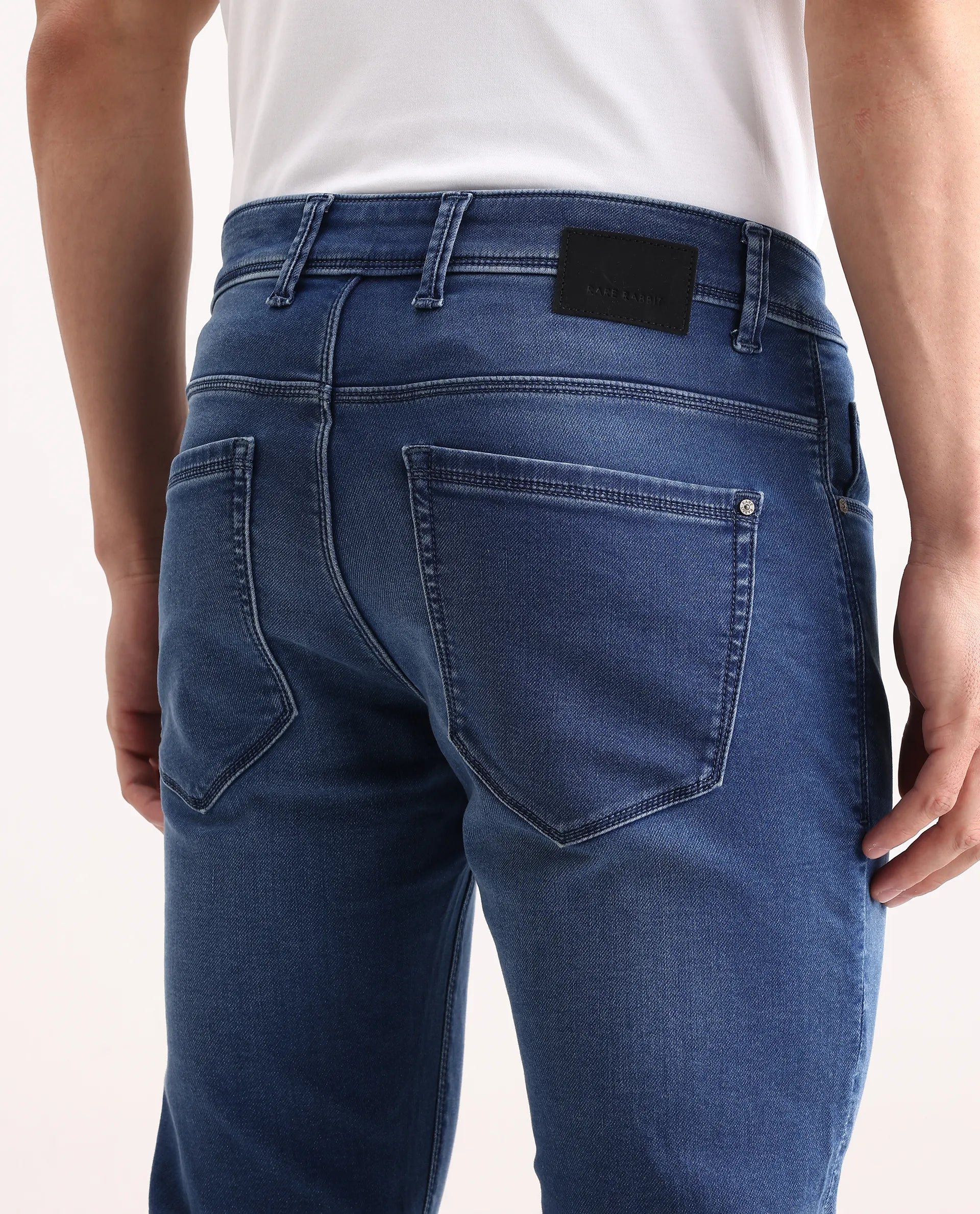 Rare Rabbit Men's Switz-2 Blue Cotton Blend Fabric Hawk Slim Plain Jeans