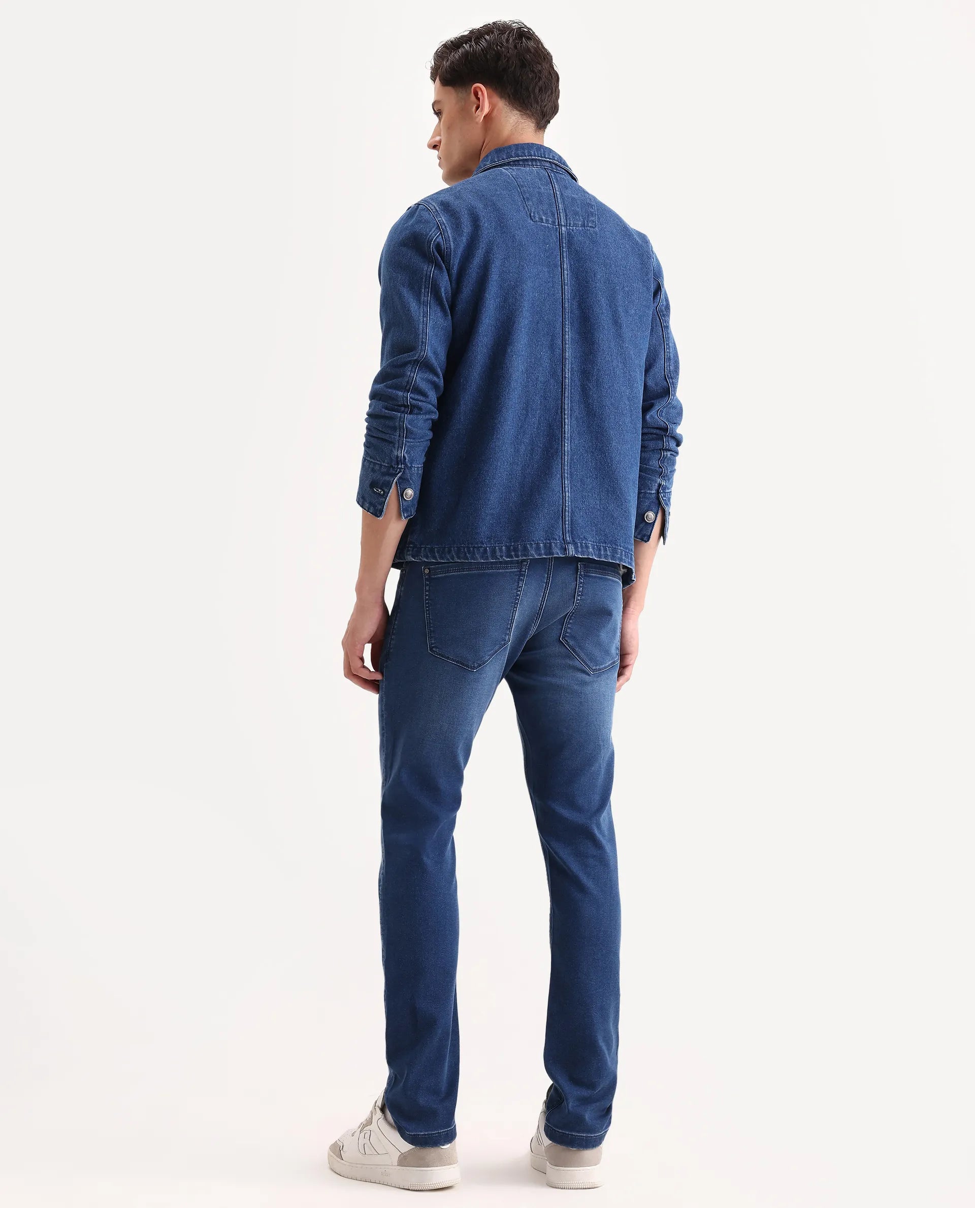 Rare Rabbit Men's Switz-2 Blue Cotton Blend Fabric Hawk Slim Plain Jeans