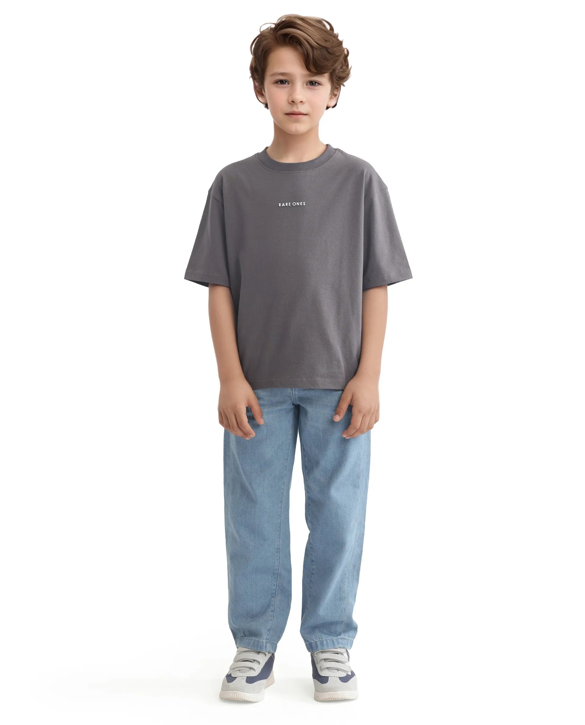 Rare Ones Kids Swyft Dark Grey Cotton Half Sleeve Slip-On Printed Boxy Fit T-Shirt