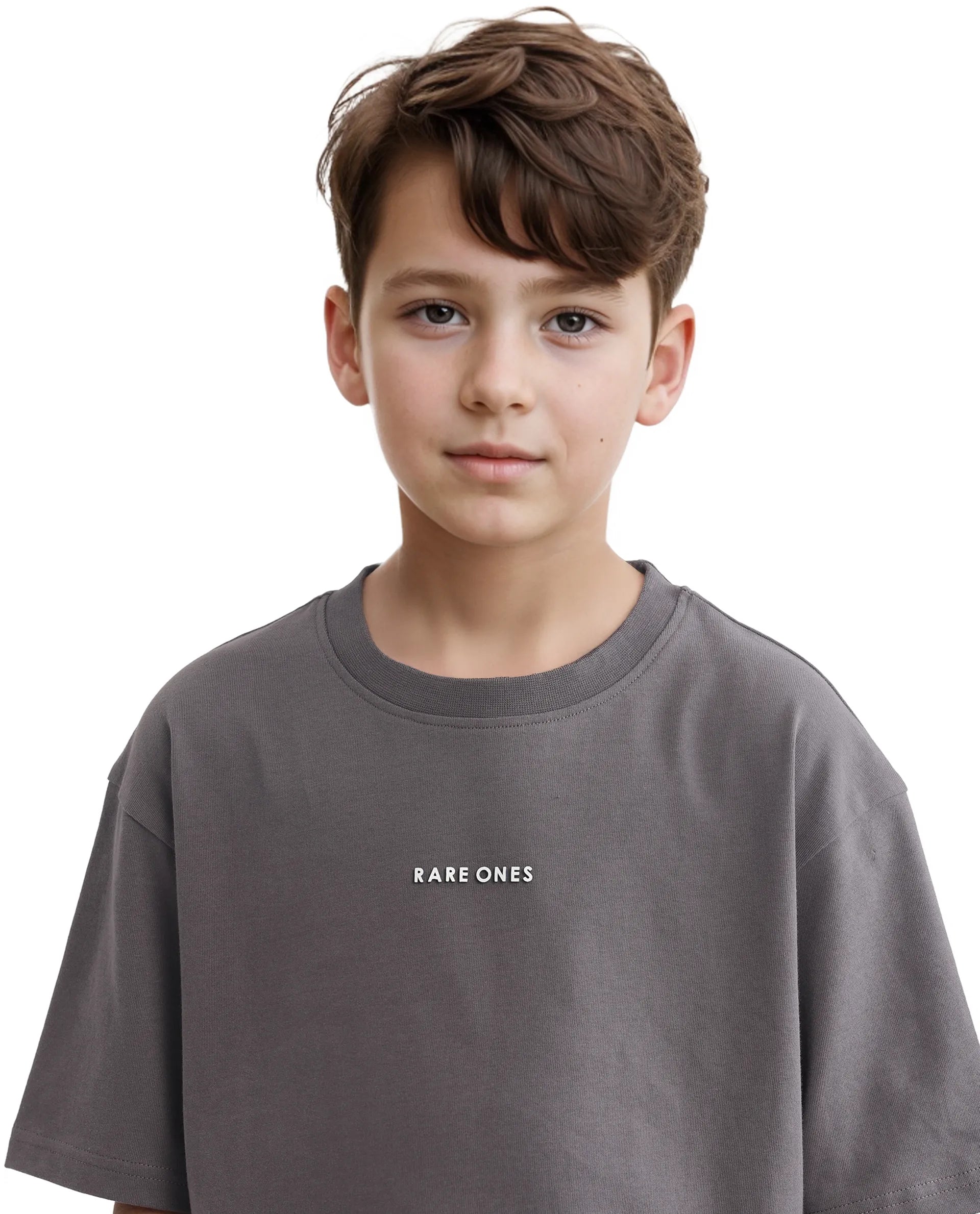 Rare Ones Kids Swyft Dark Grey Cotton Half Sleeve Slip-On Printed Boxy Fit T-Shirt