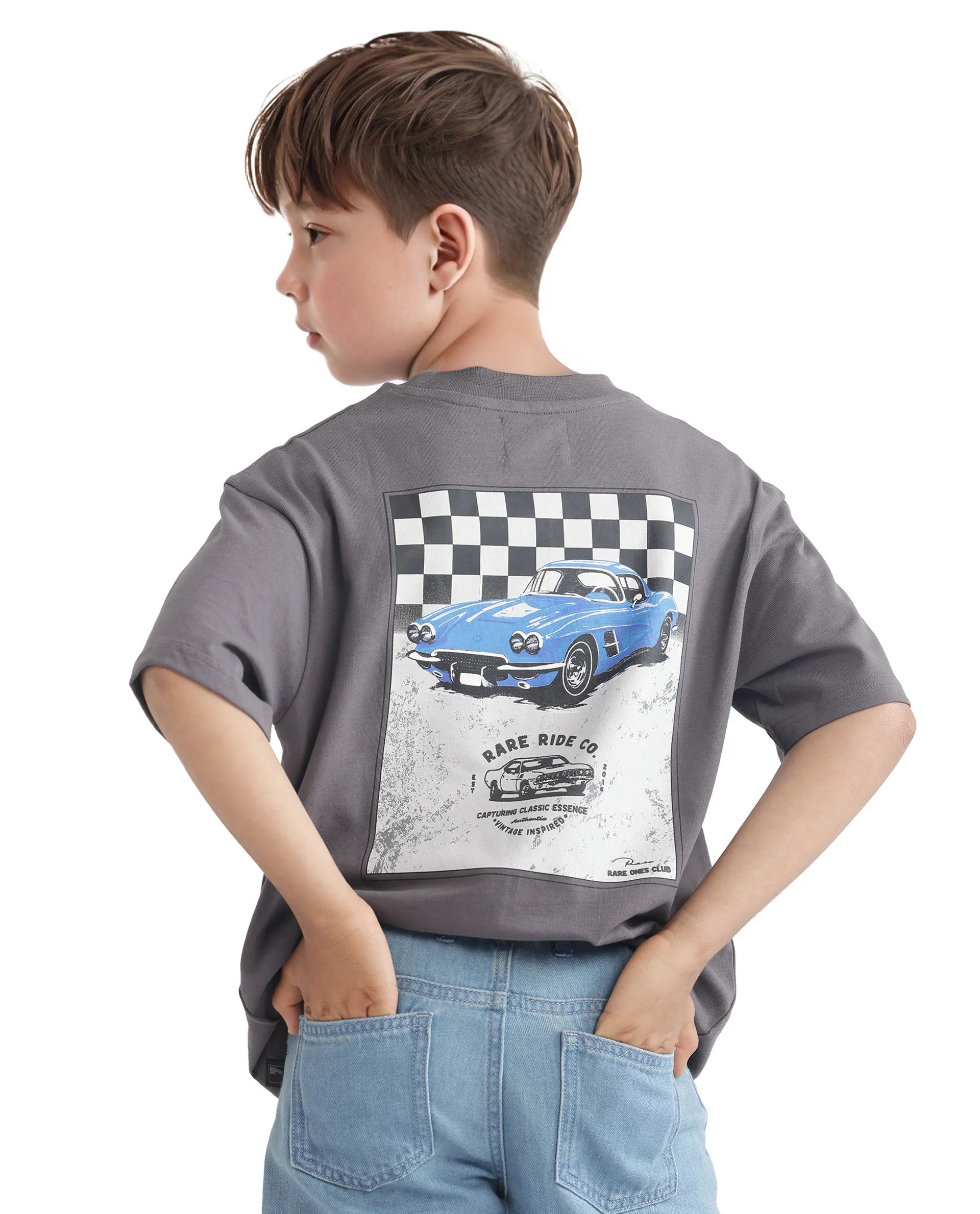 Rare Ones Kids Swyft Dark Grey Cotton Half Sleeve Slip-On Printed Boxy Fit T-Shirt