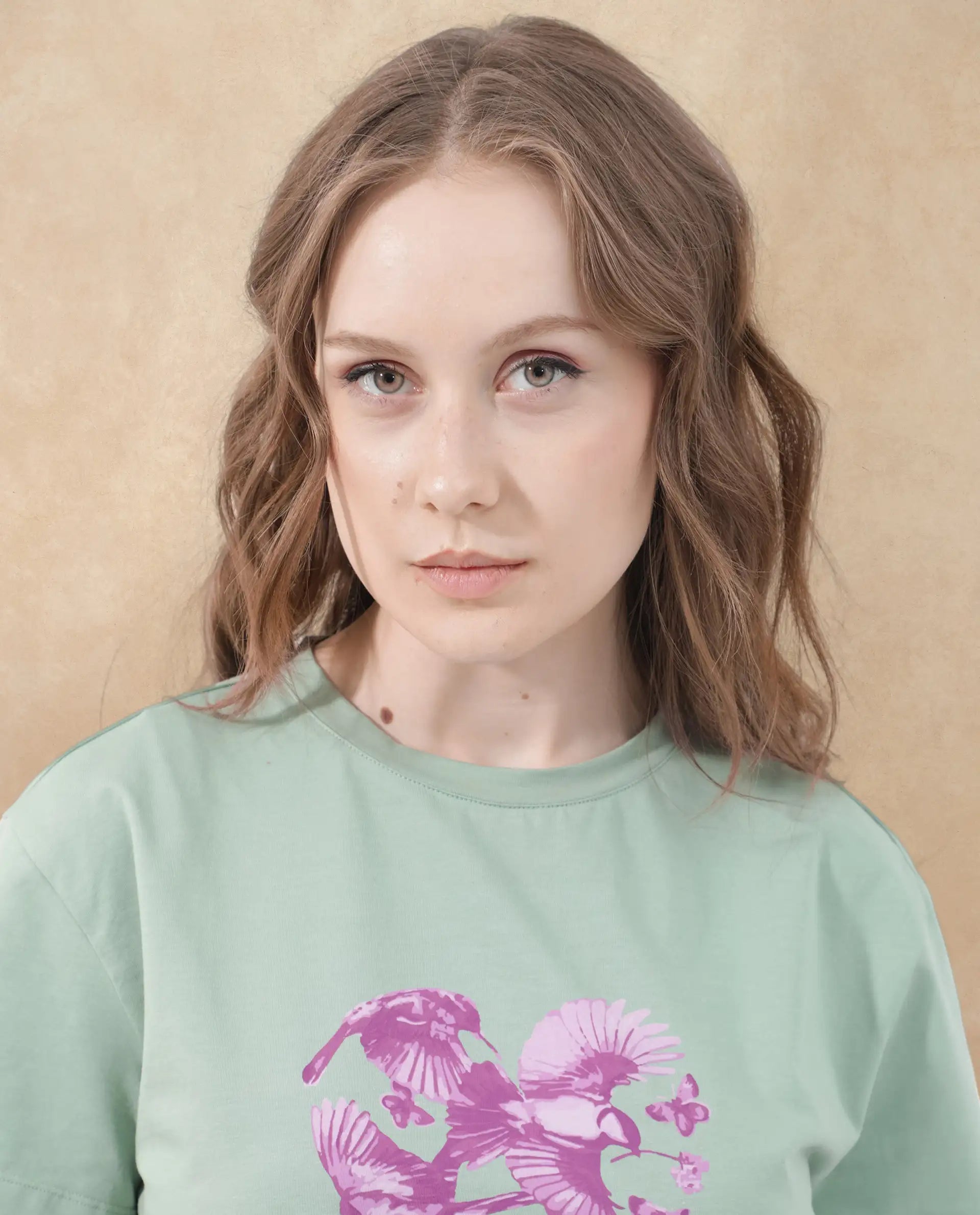 Rareism Women Sydent Green Cotton Elastane Fabric Crew Neck Knit Solid T-Shirt