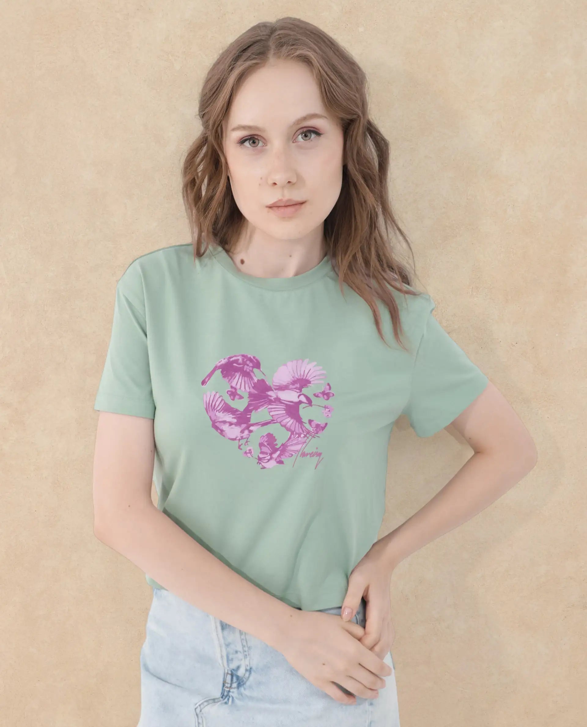 Rareism Women Sydent Green Cotton Elastane Fabric Crew Neck Knit Solid T-Shirt