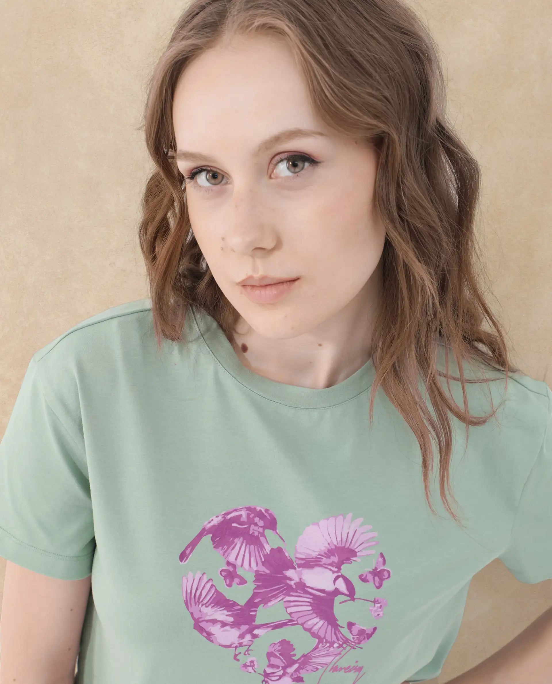 Rareism Women Sydent Green Cotton Elastane Fabric Crew Neck Knit Solid T-Shirt