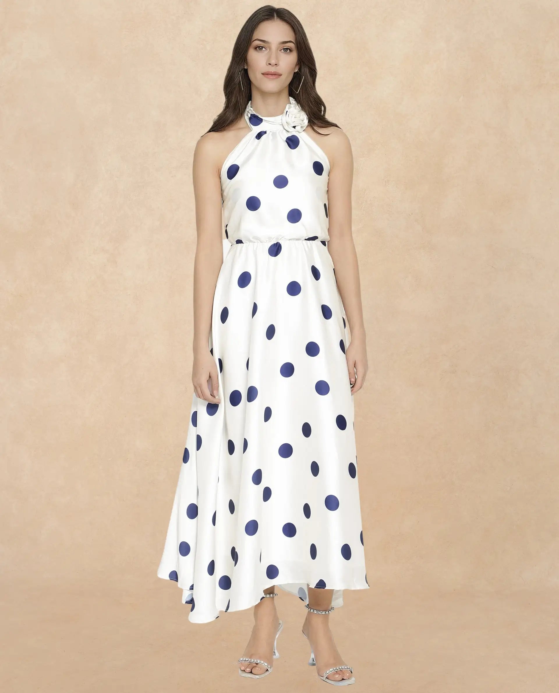 Buy Sydrow - White Polka Print Maxi Dress| Rareism Buy Sydrow - White Polka Print Maxi Dress| Rareism
