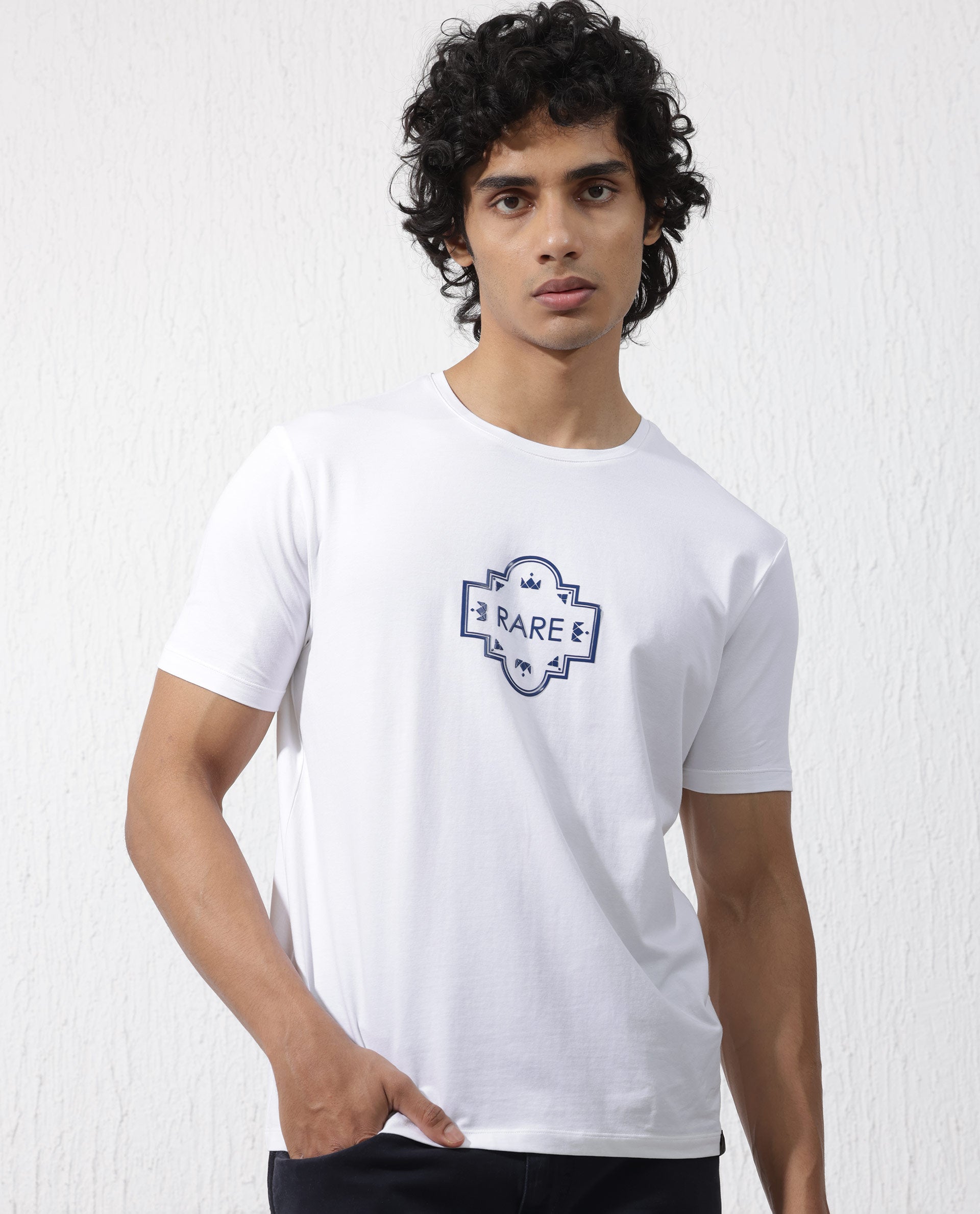 Rare Rabbit Mens Syrus White Short Sleeve Graphic Print T-Shirt