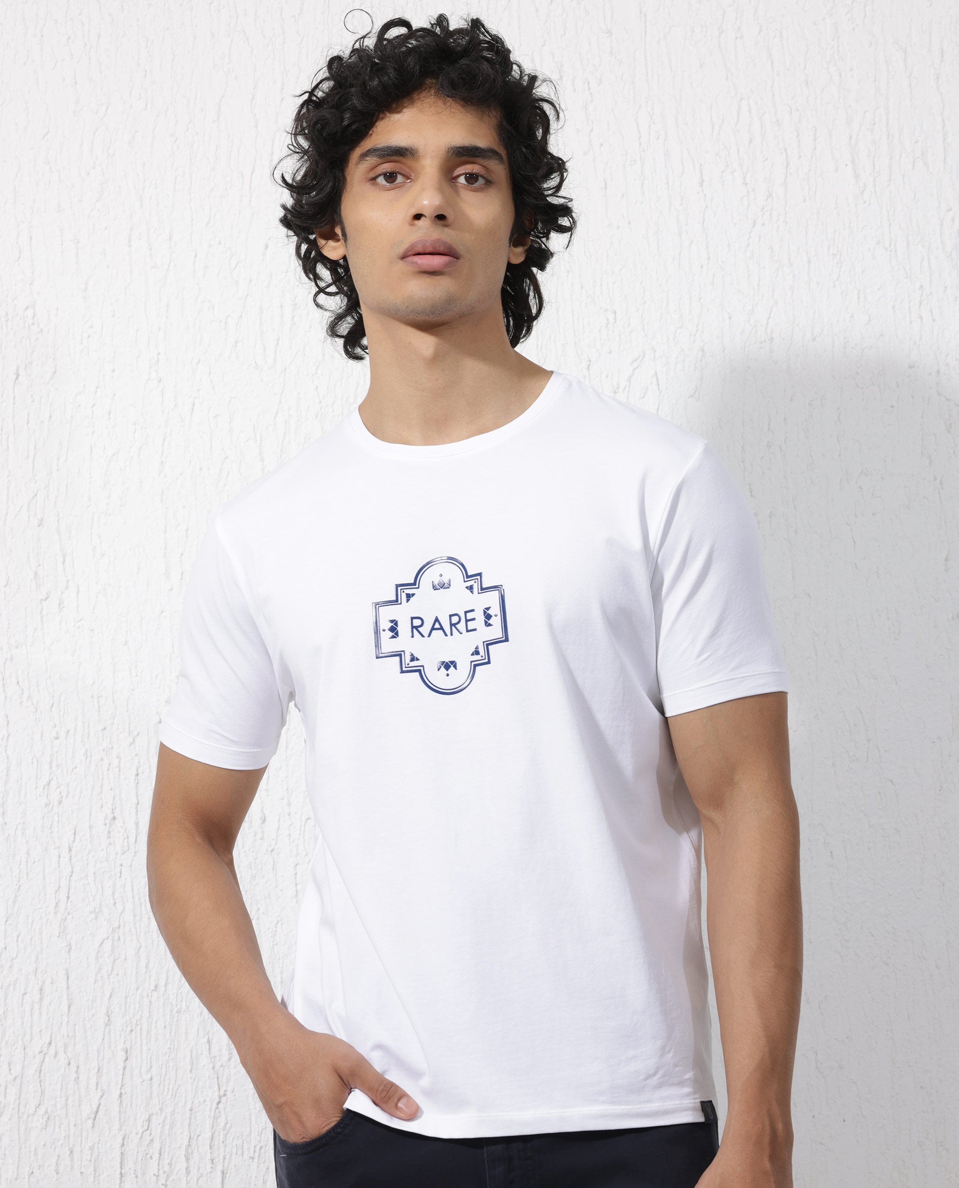 Rare Rabbit Mens Syrus White Short Sleeve Graphic Print T-Shirt