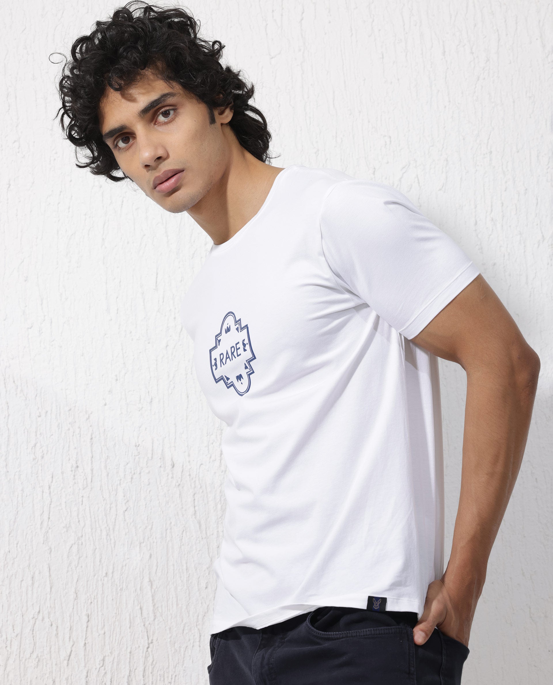 Rare Rabbit Mens Syrus White Short Sleeve Graphic Print T-Shirt