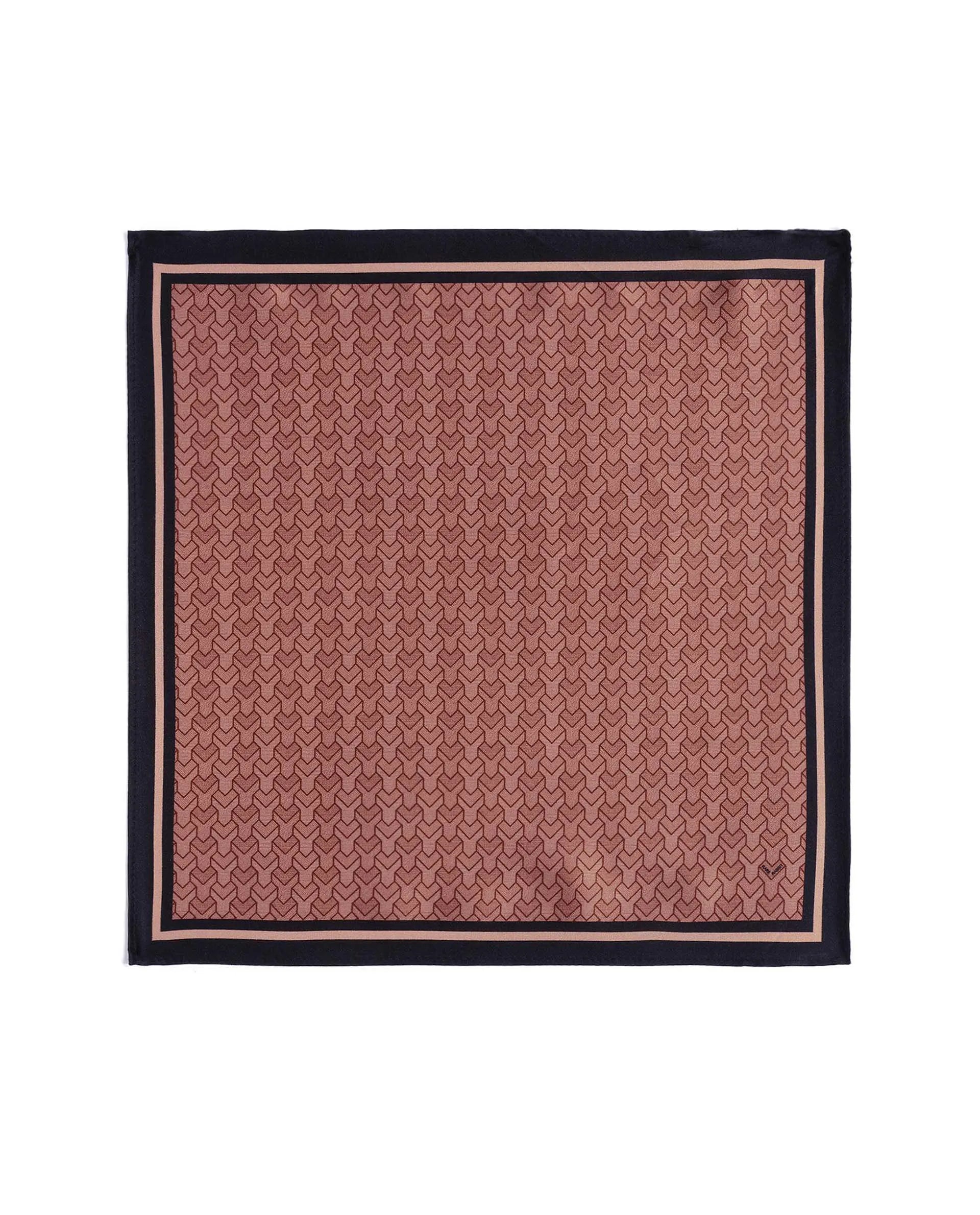 Rare Rabbit Men's Noaa Peach Silk Fabric Monogram Print Pocket Square