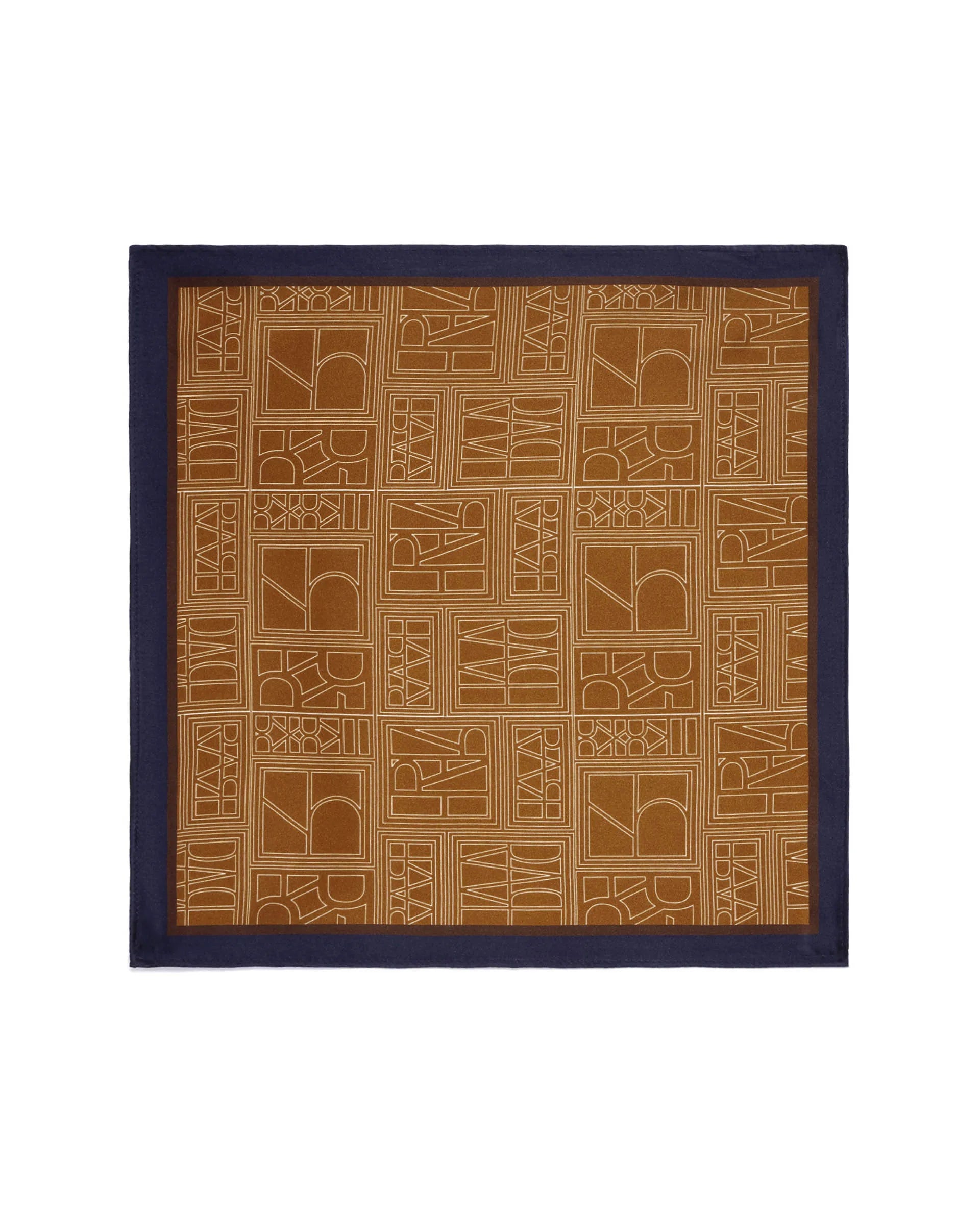 Rare Rabbit Men's Dani Mustard Silk Fabric Monogram Print Pocket Square