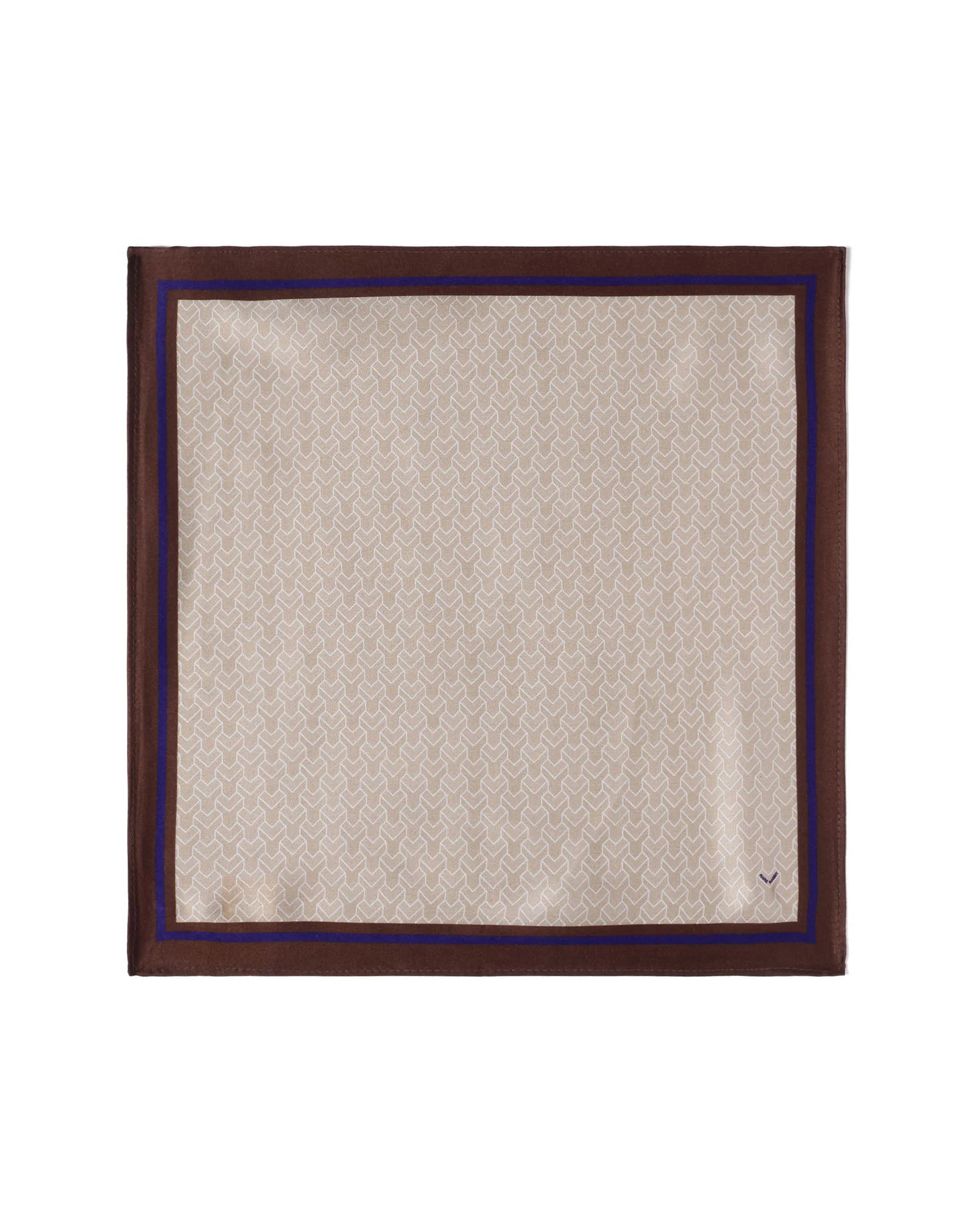 Rare Rabbit Men's Noaa Beige Silk Fabric Monogram Print Pocket Square