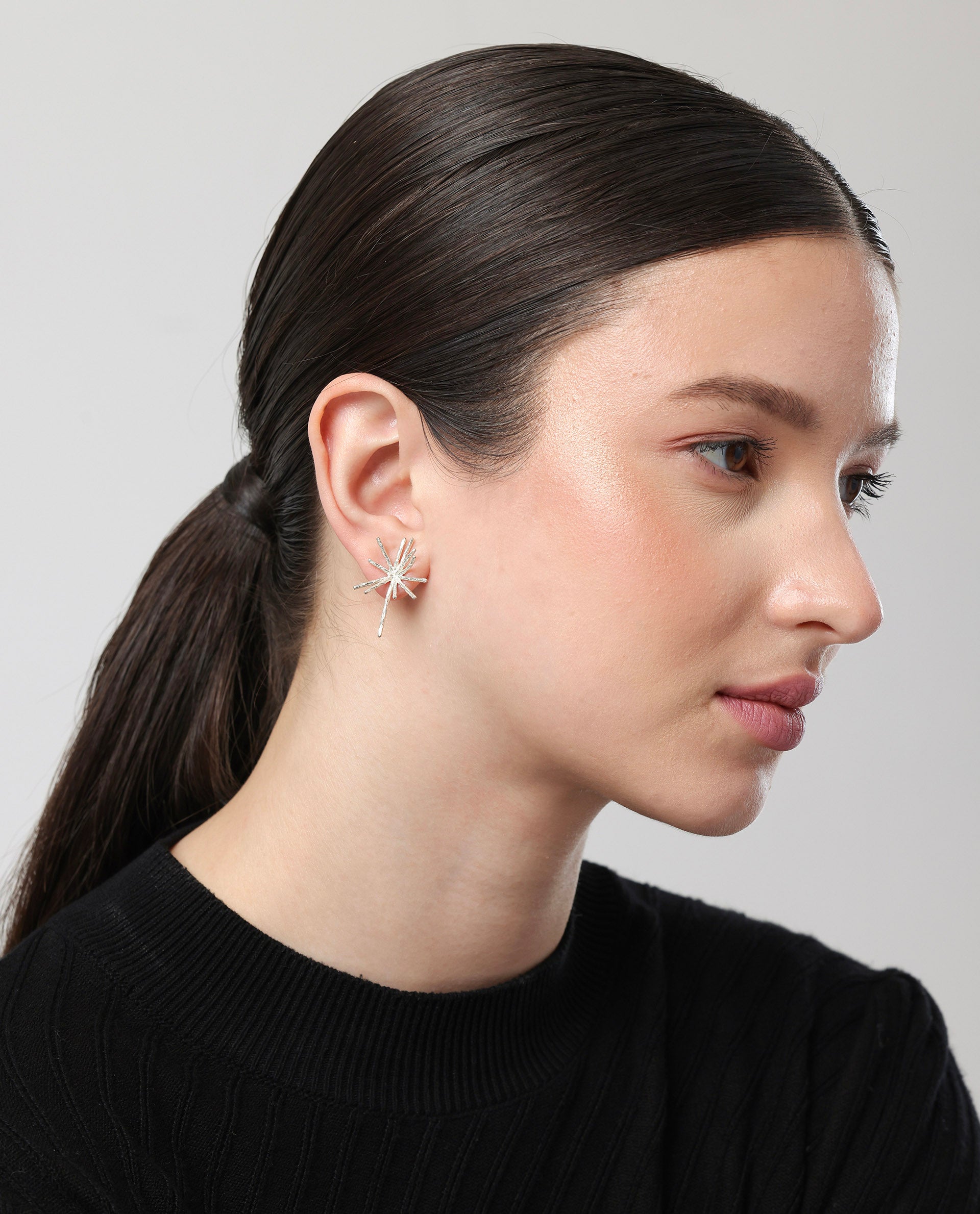 Rareism Women Spark White Silver Earring