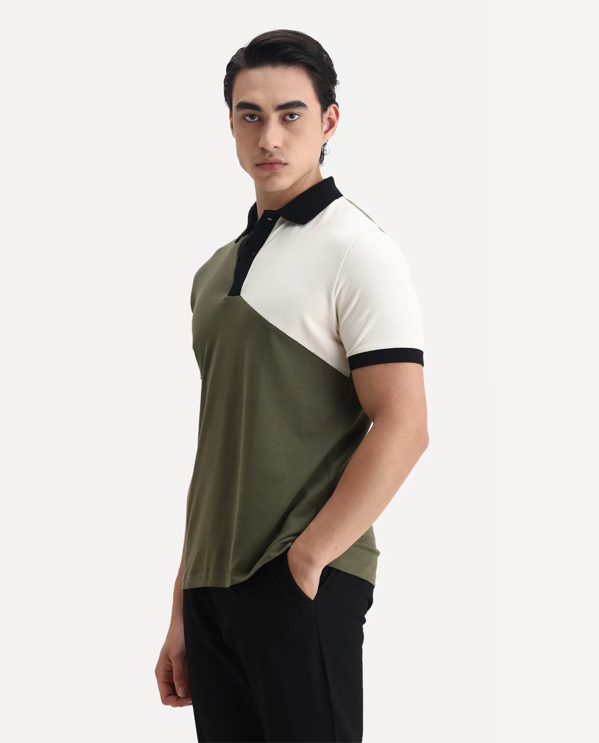 Rare Rabbit Men's Tachou Light Olive Cotton Ombre Regular Fit Half Sleeve Polo