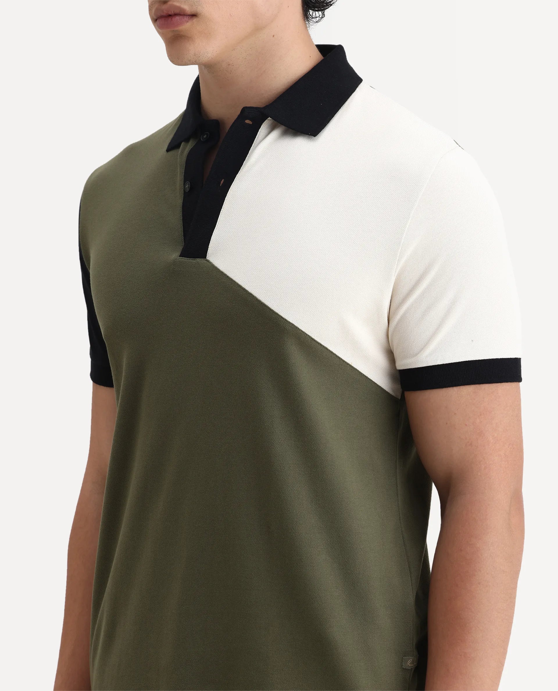 Rare Rabbit Men's Tachou Light Olive Cotton Ombre Regular Fit Half Sleeve Polo