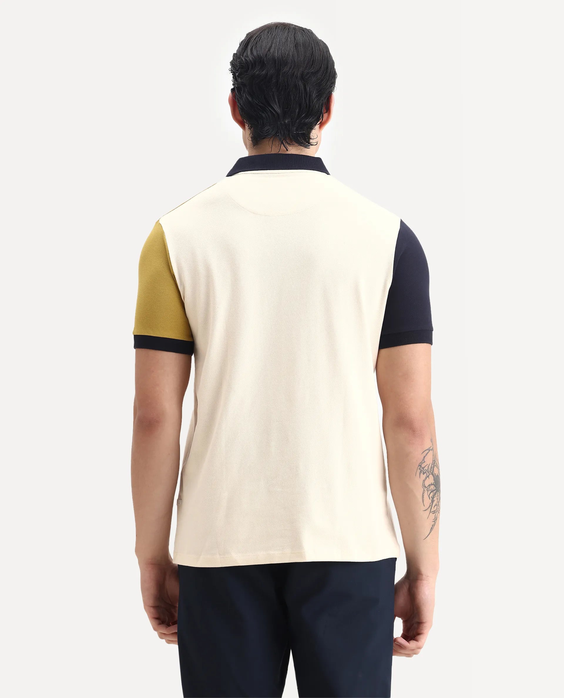 Rare Rabbit Men's Tachou Off White Cotton Ombre Regular Fit Half Sleeve Polo