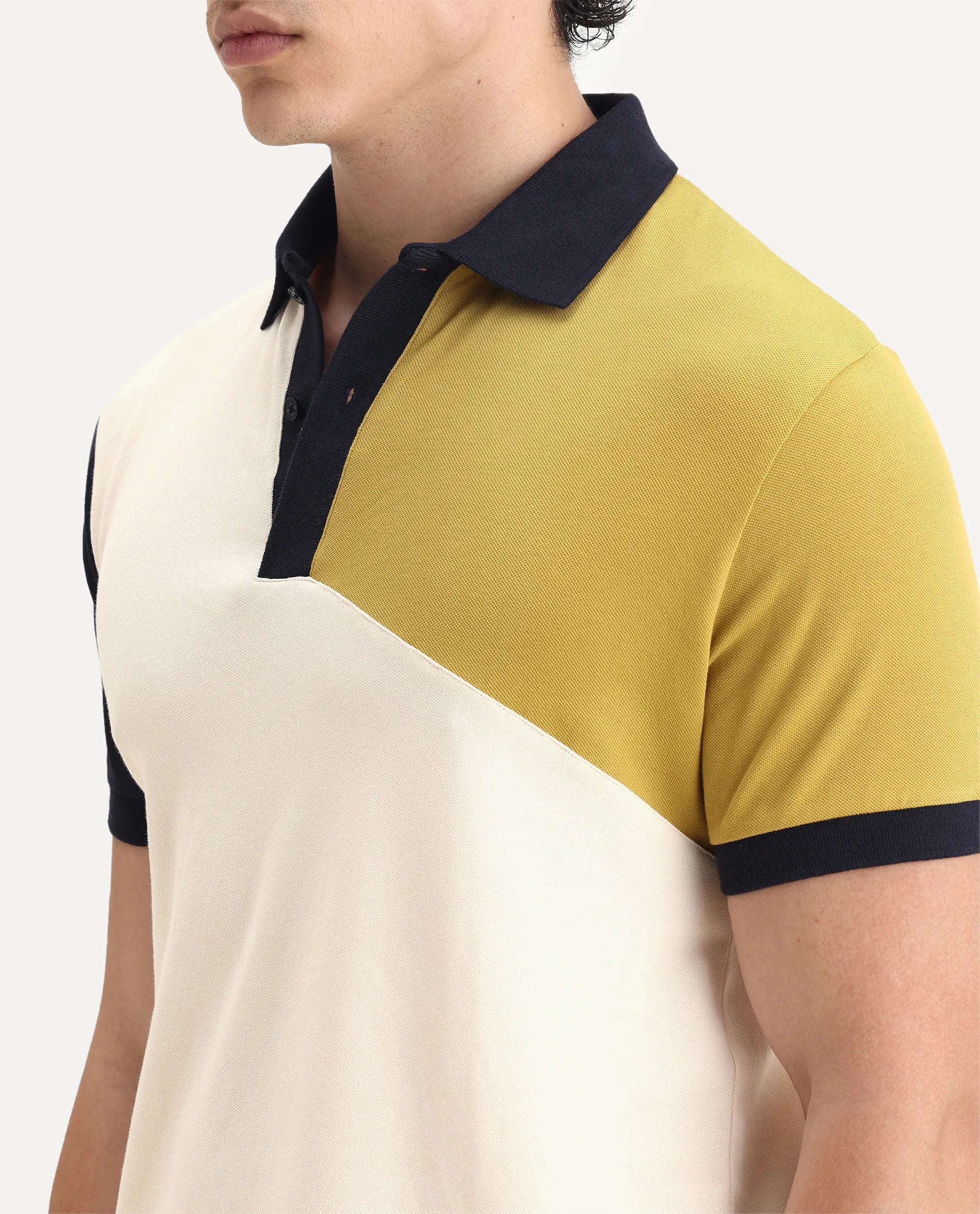 Rare Rabbit Men's Tachou Off White Cotton Ombre Regular Fit Half Sleeve Polo