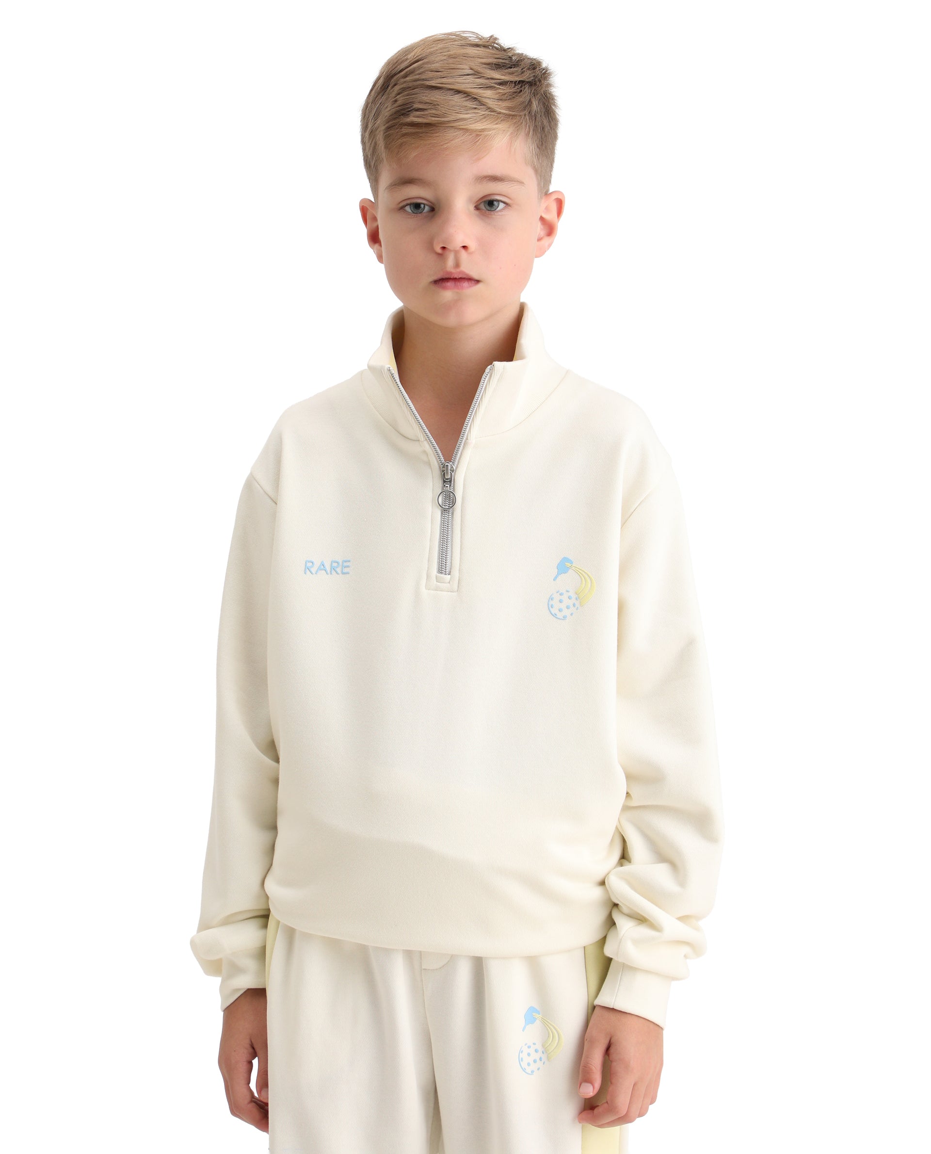 Rare Ones Kids Tage Off White Cotton Blend Zipper Closure Puff Print Oversized Sweatshirt