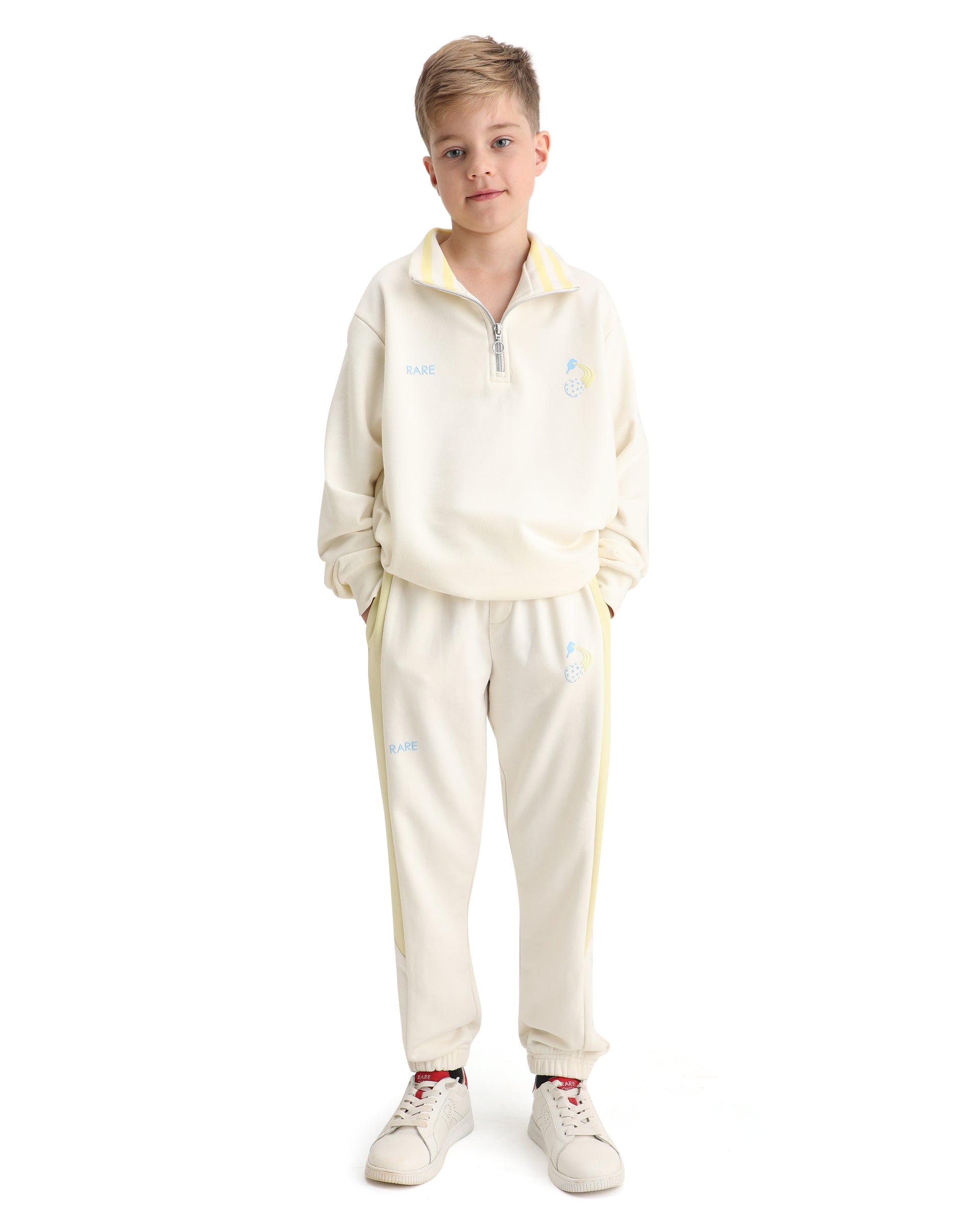 Rare Ones Kids Tage Off White Cotton Blend Zipper Closure Puff Print Oversized Sweatshirt