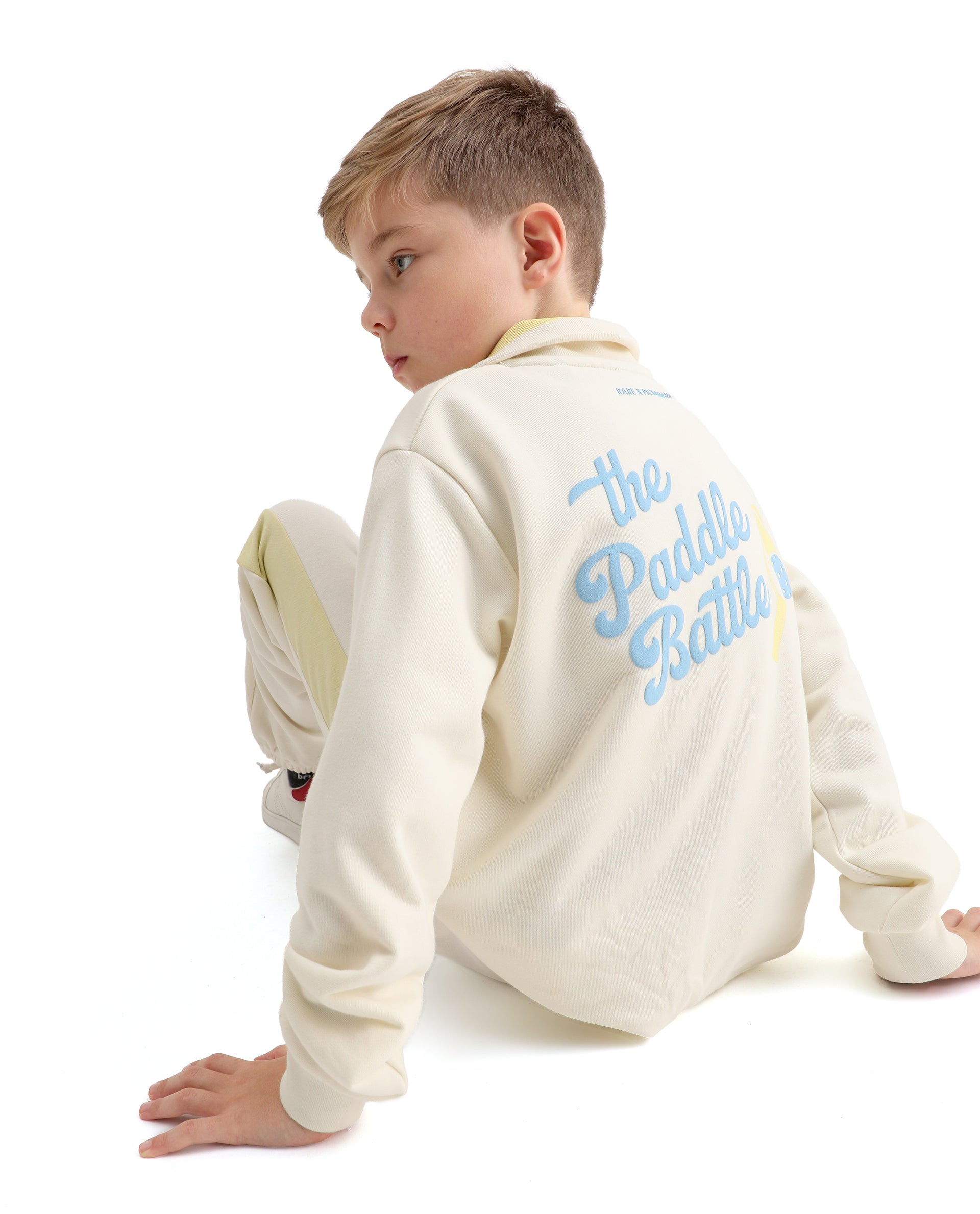 Rare Ones Kids Tage Off White Cotton Blend Zipper Closure Puff Print Oversized Sweatshirt