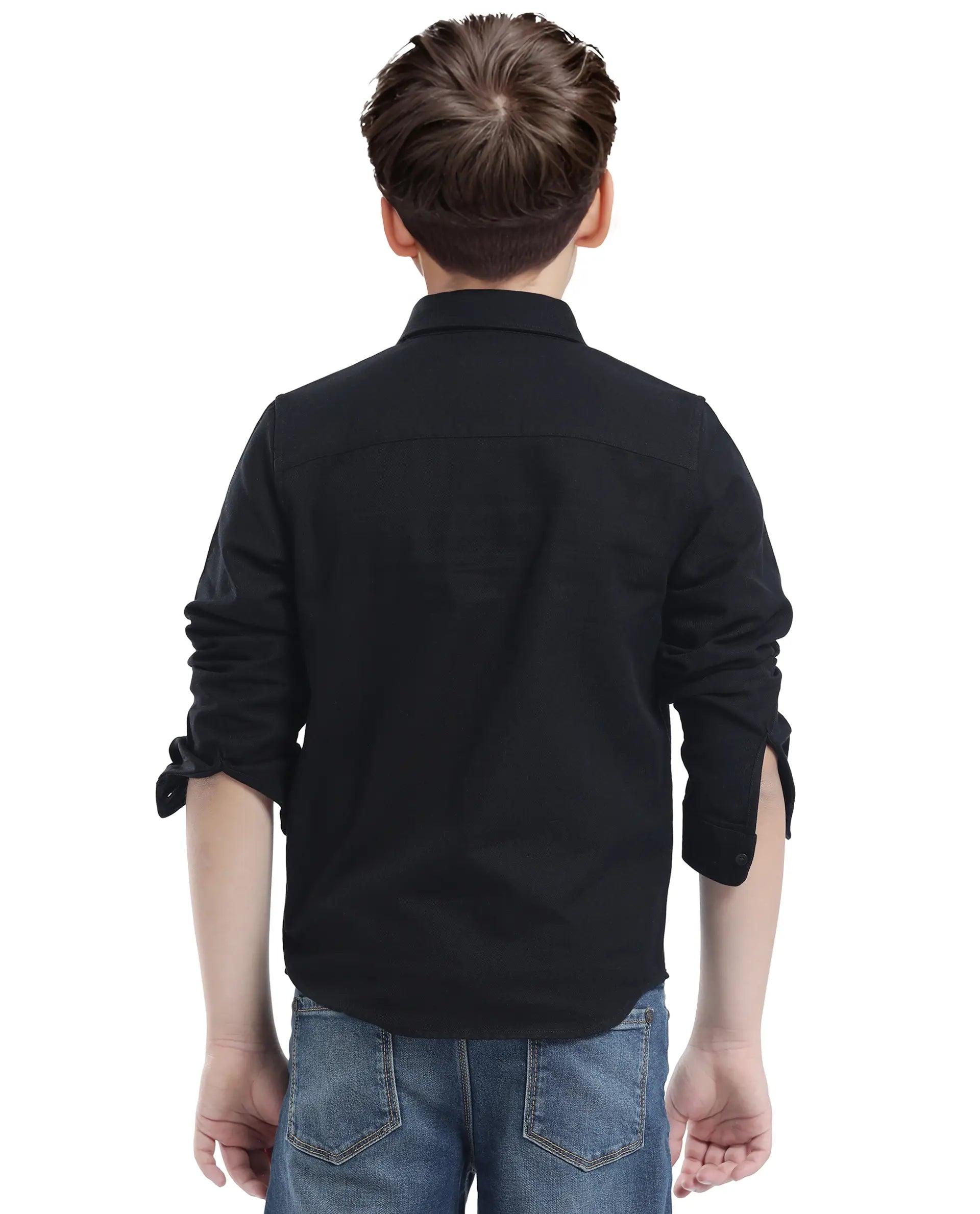 Rare Ones Kids Tago Black Cotton Full Sleeve Button Solid Regular Fit Shirt